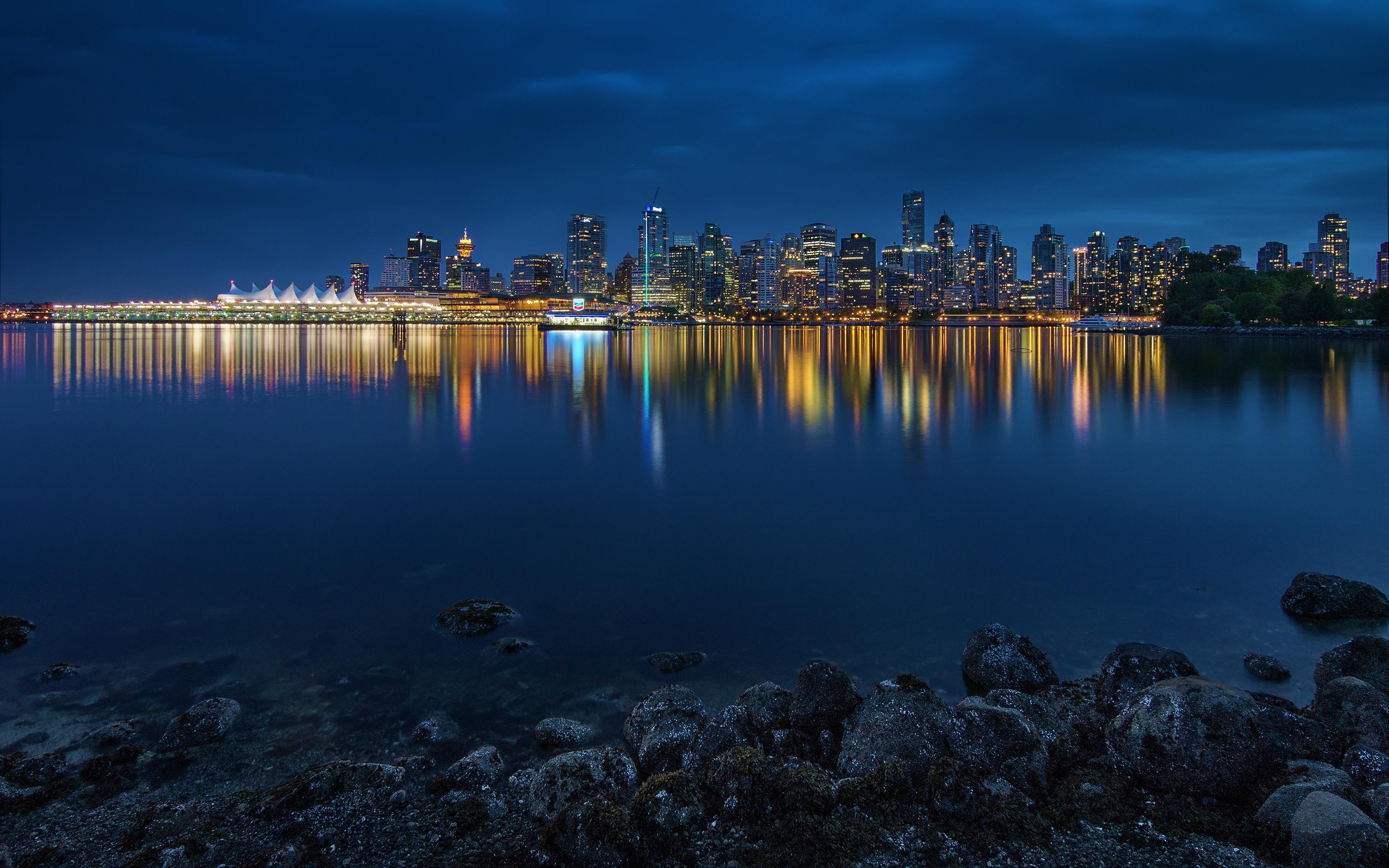 3360x2100 Image Vancouver Canada Stanley Park Bay Night Coast Cities, Desktop