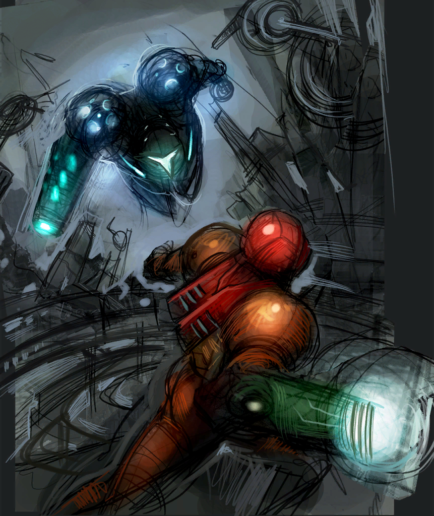 870x1030 Samus vs Dark Samus study (861×1024). Metroid, Samus, Metroid samus, Phone