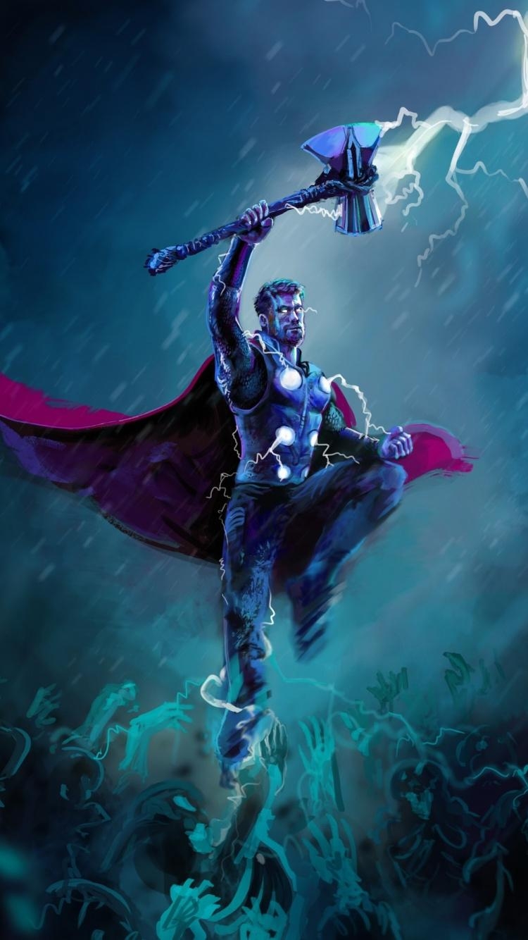 750x1340 Download  wallpaper thor, thunder storm, artwork, iphone 7, Phone