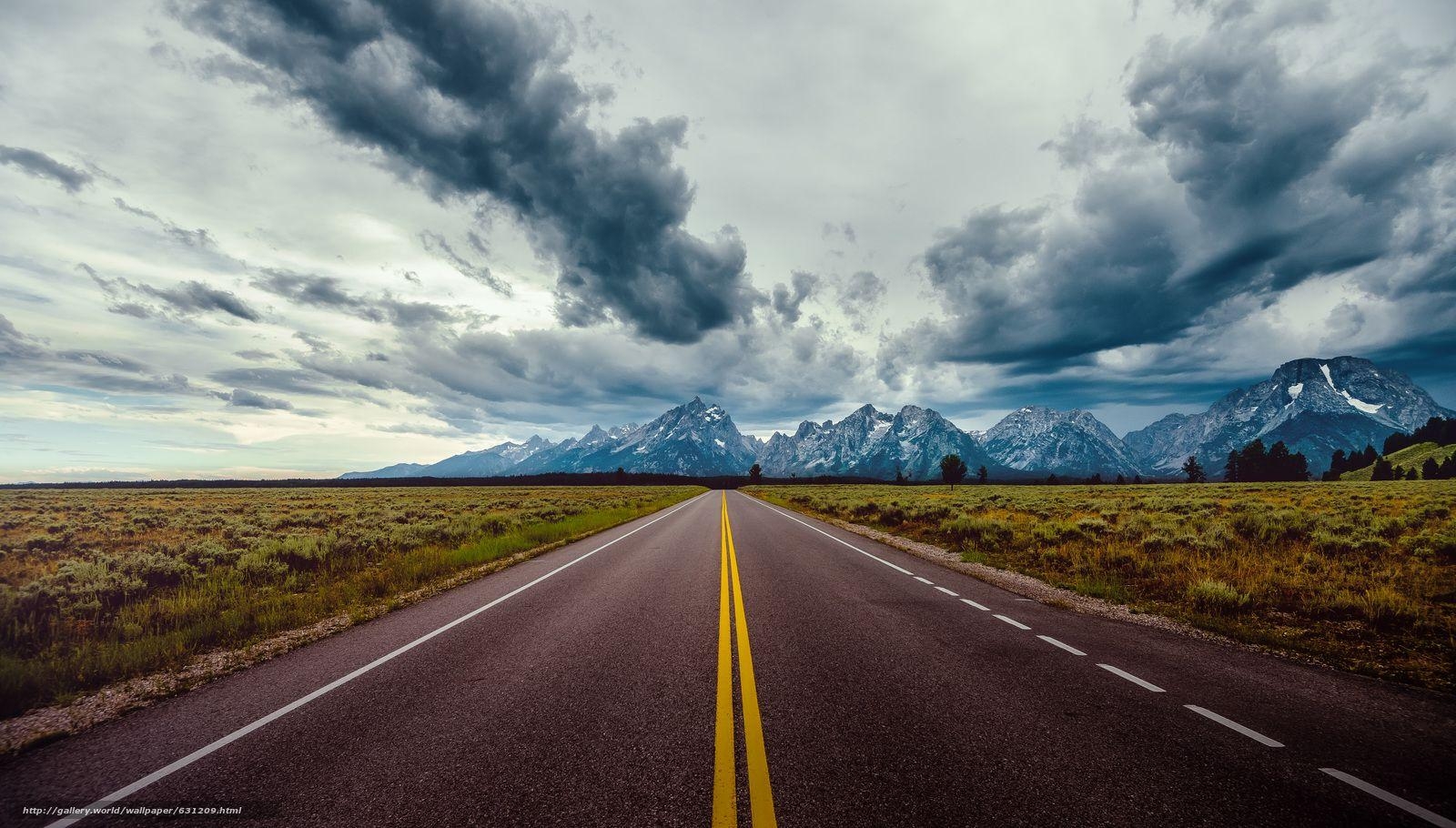 1600x910 Download wallpaper Yellowstone National Park, road, Mountains, Desktop