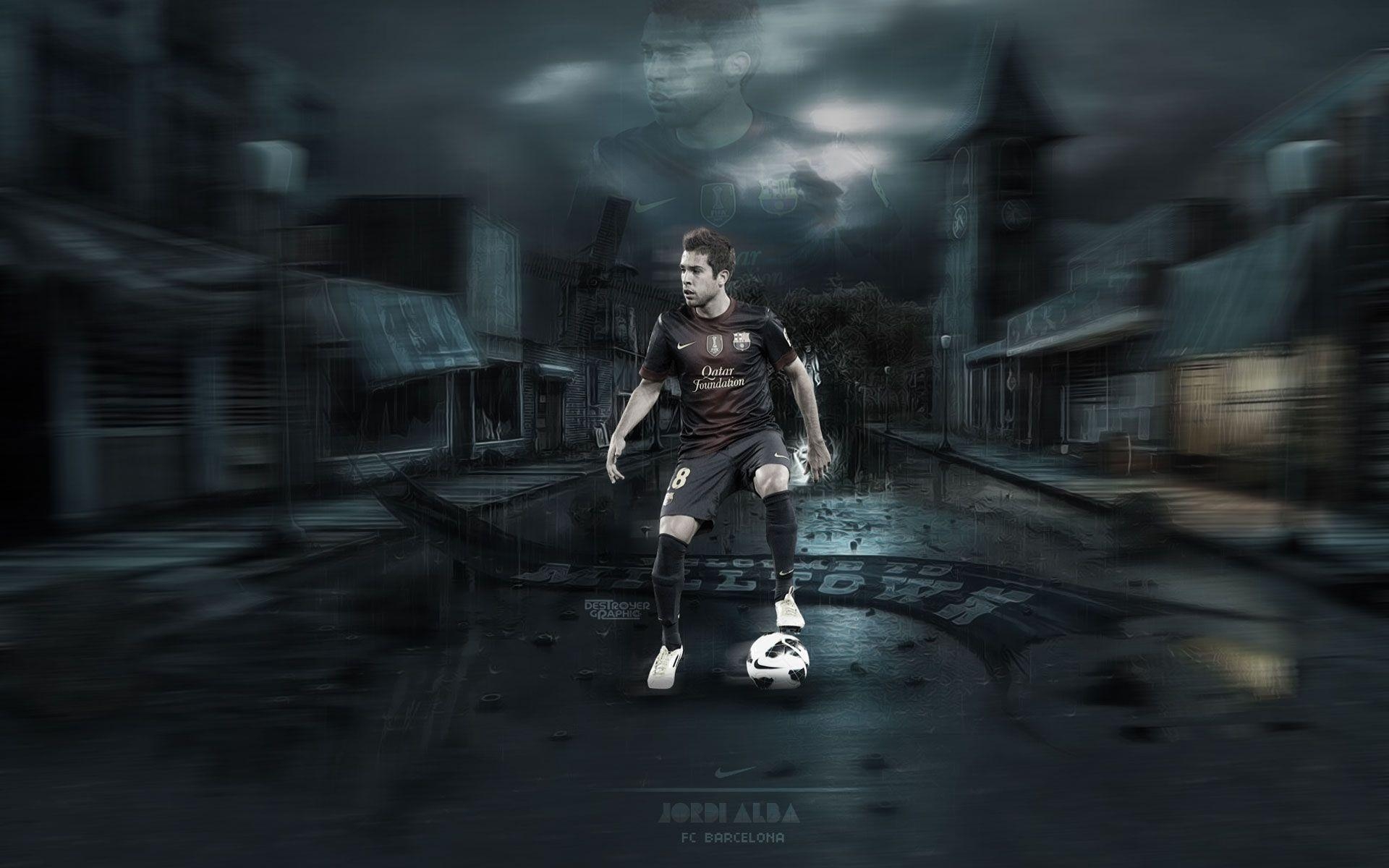 1920x1200 The player of Barcelona Jordi Alba in the dark streets wallpaper, Desktop