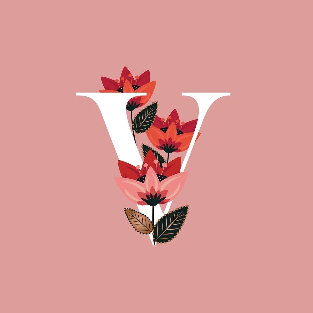 1000x1000 Venice Floral Monogram V by werlangpaper. Redbubble. Floral monogram, Floral monogram letter, Alphabet illustration, Phone