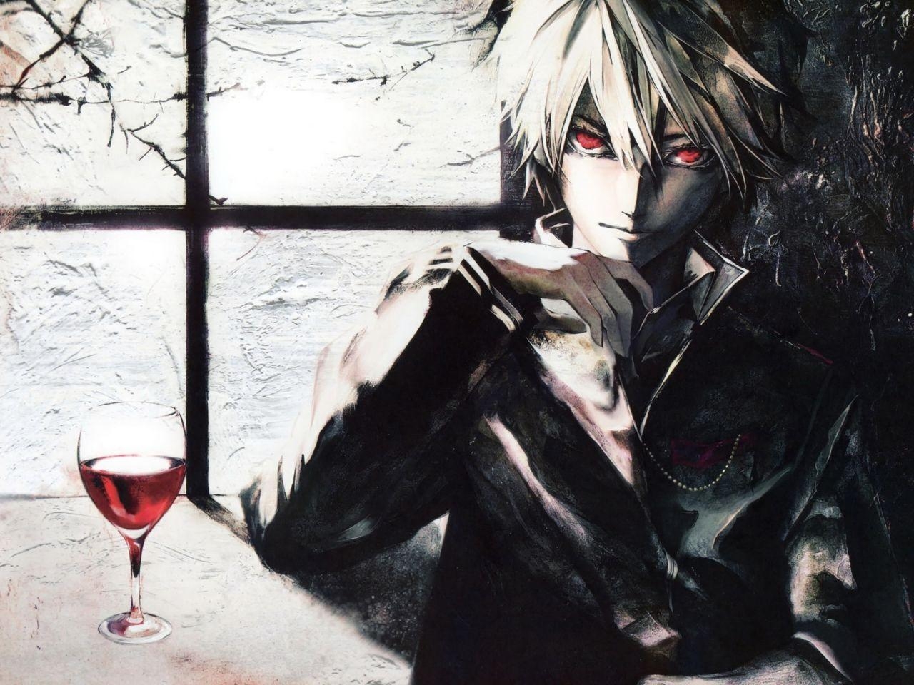 1280x960 Hot Boy Red Eyes Glass Of Blood White Hair Dark Side, Desktop