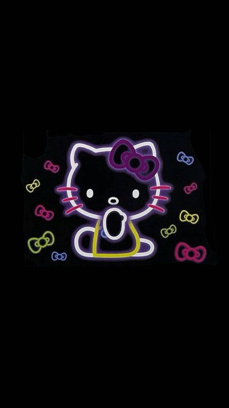 750x1340 Download Black Hello Kitty Neon With Ribbons Wallpaper, Phone