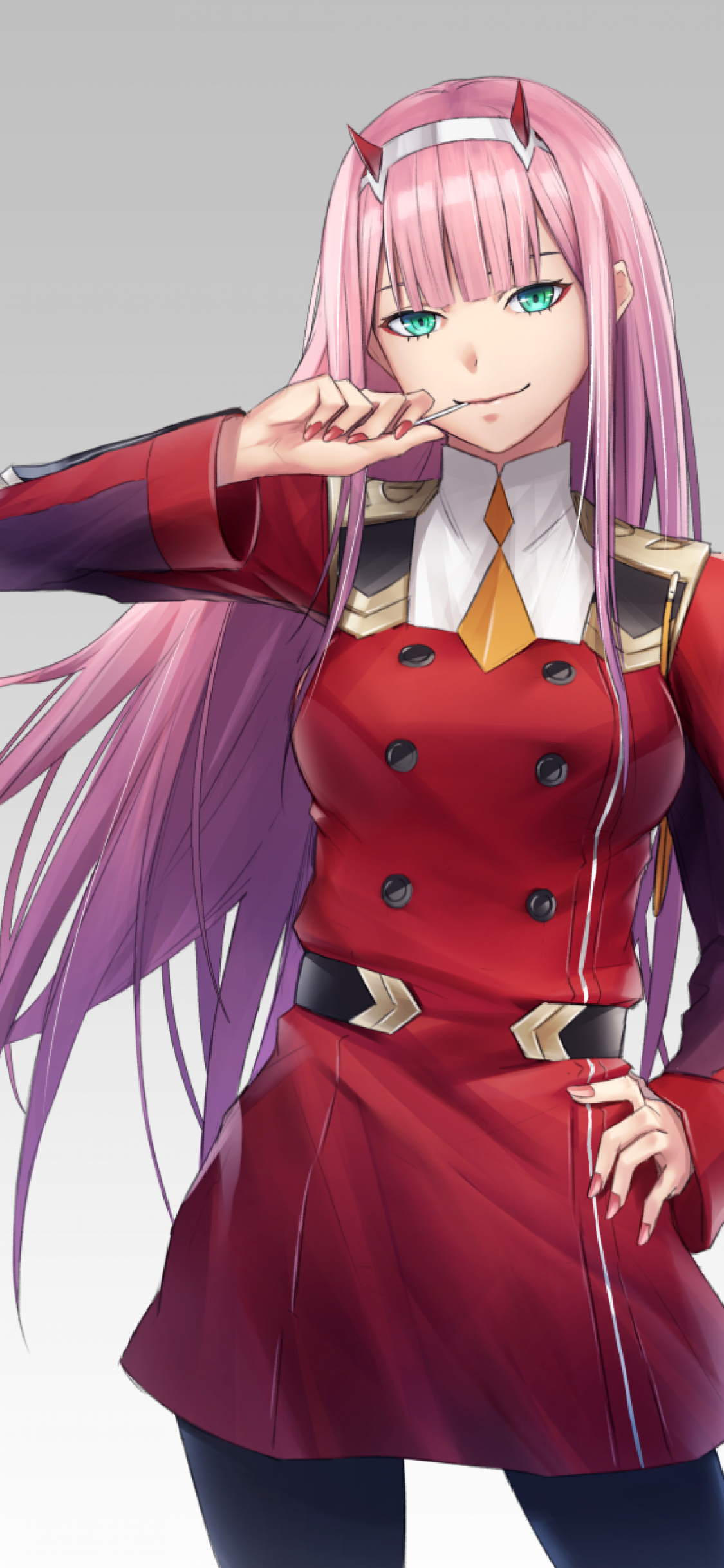 1130x2440 Download  Zero Two, Pink Hair, Darling In The Franxx, Smiling, Green Eyes Wallpaper for iPhone X, Phone