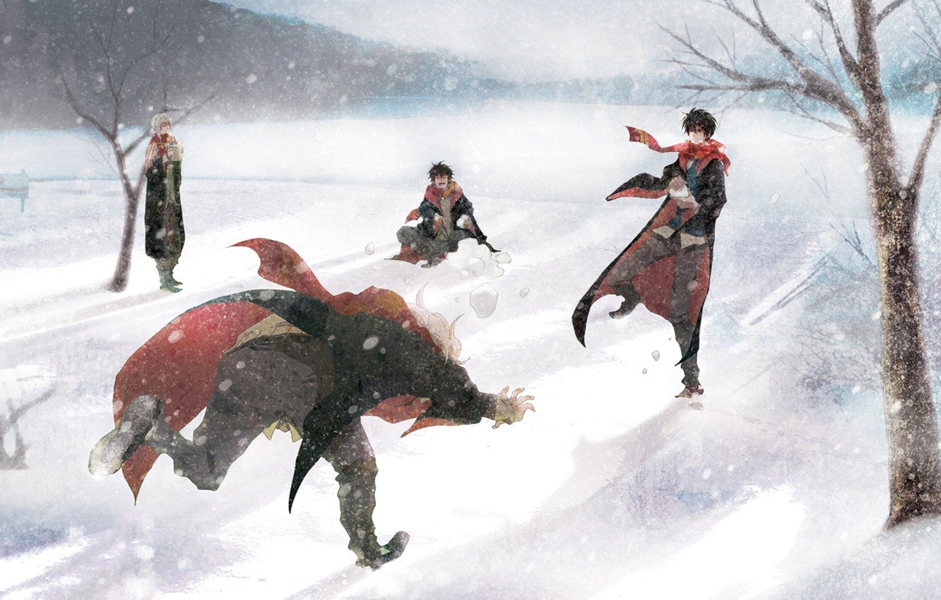 1340x850 Wallpaper winter, snow, guys, Harry Potter, fan art, looters, snowballs image for desktop, section разное, Desktop