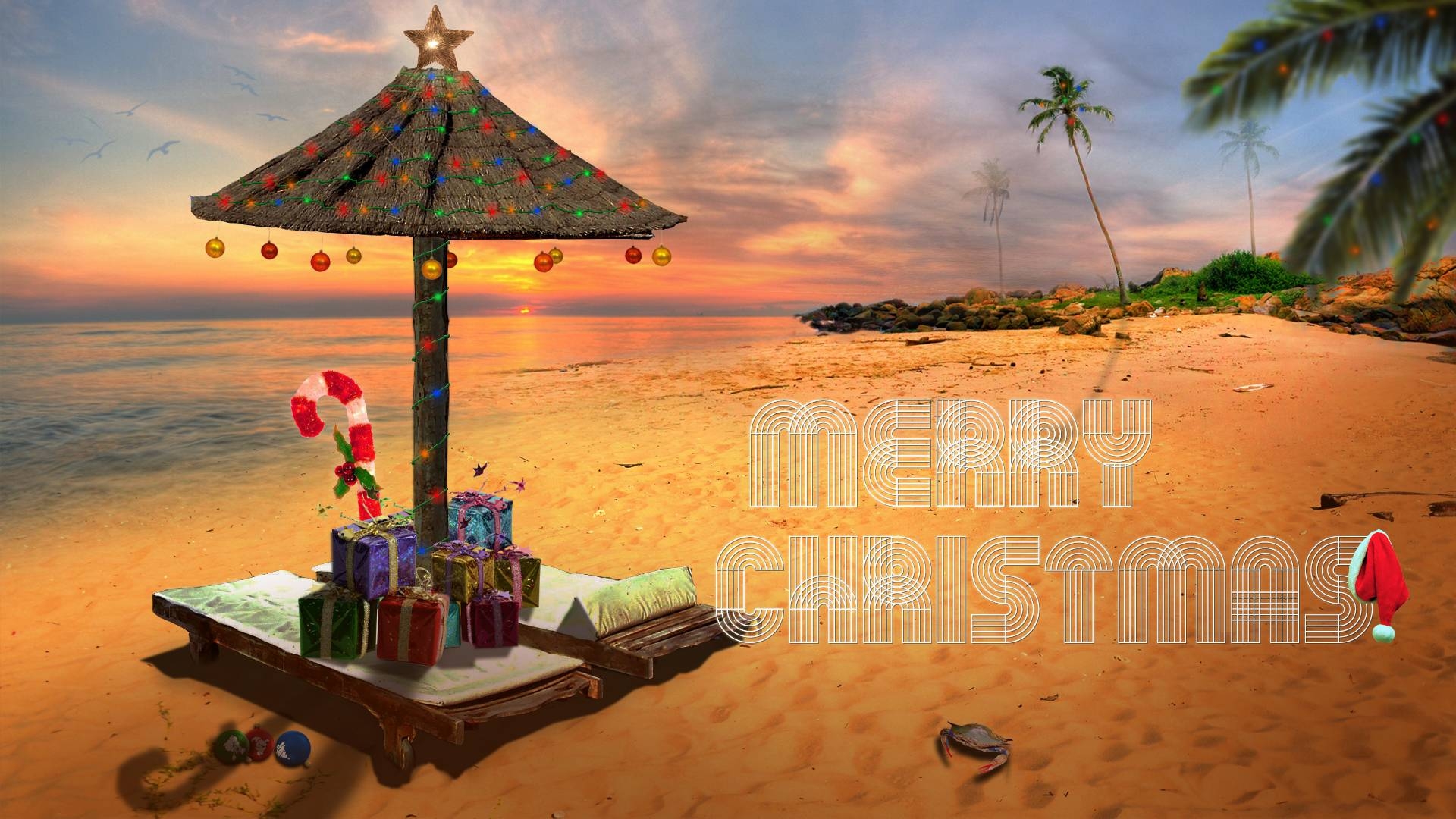 1920x1080 Beach Christmas Wallpaper, Desktop