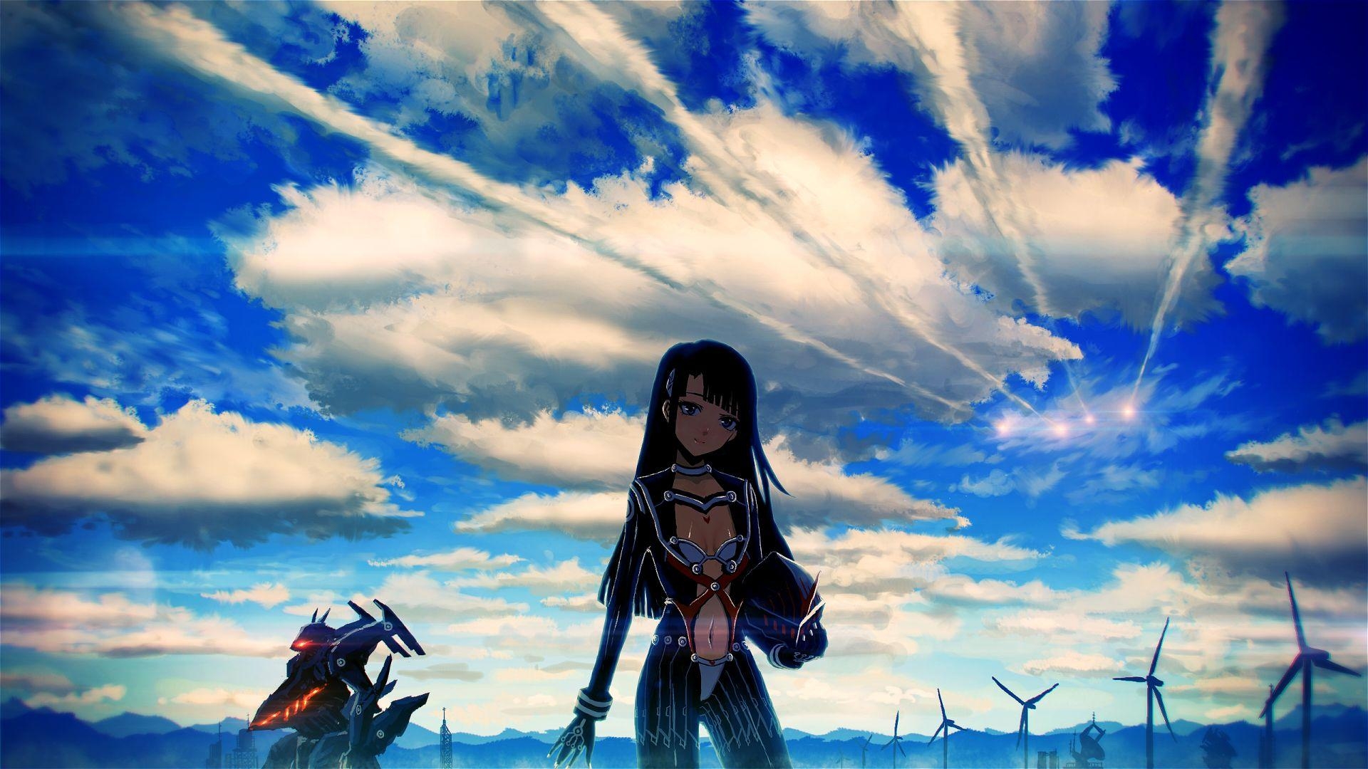 1920x1080 anime, Anime Girls, Original Characters, Mech, Clouds, Sky, Desktop