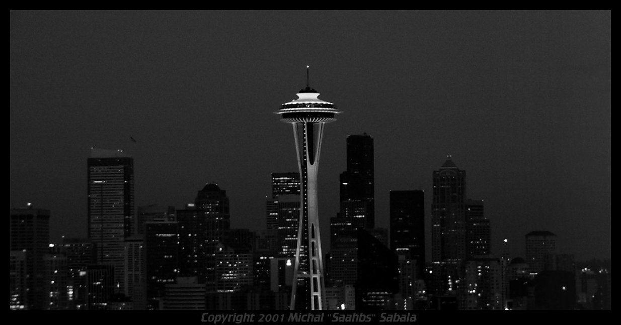 1240x650 Seattle Skyline Wallpaper Black And White, Desktop