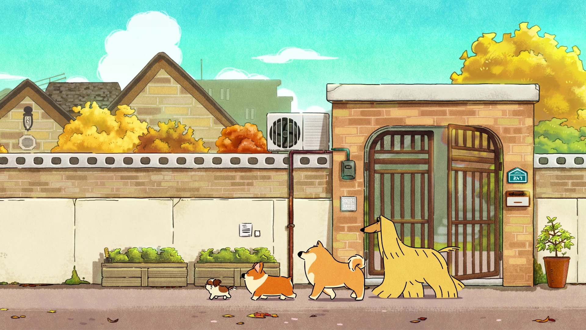 1920x1080 Doggie Corgi Walking With His Friends Live Wallpaper, Desktop