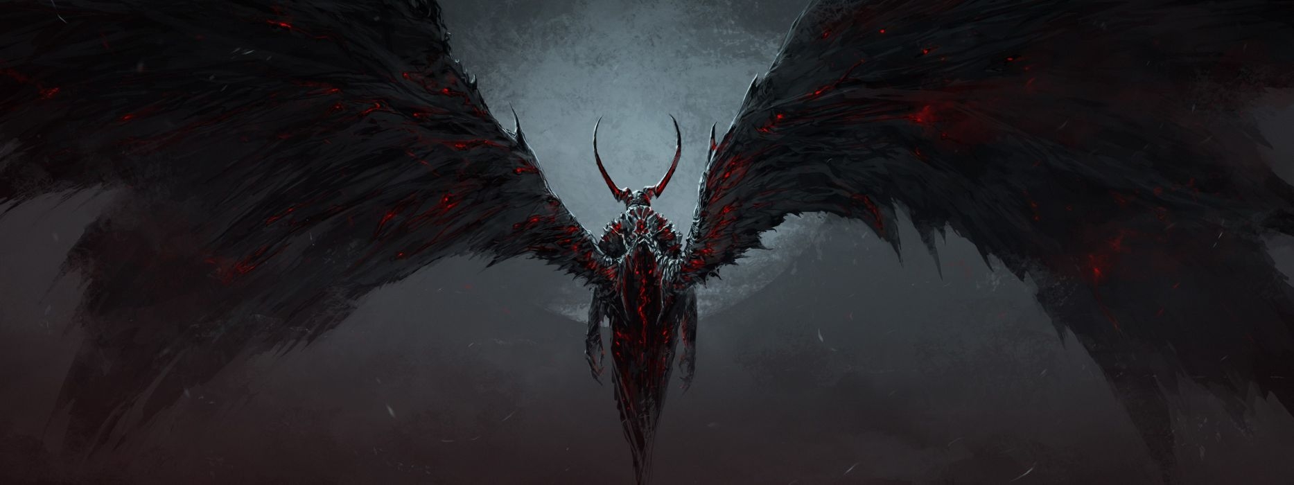 1870x700 Demon Wings Drawing dark fantasy dual multi wallpaperx1200, Dual Screen