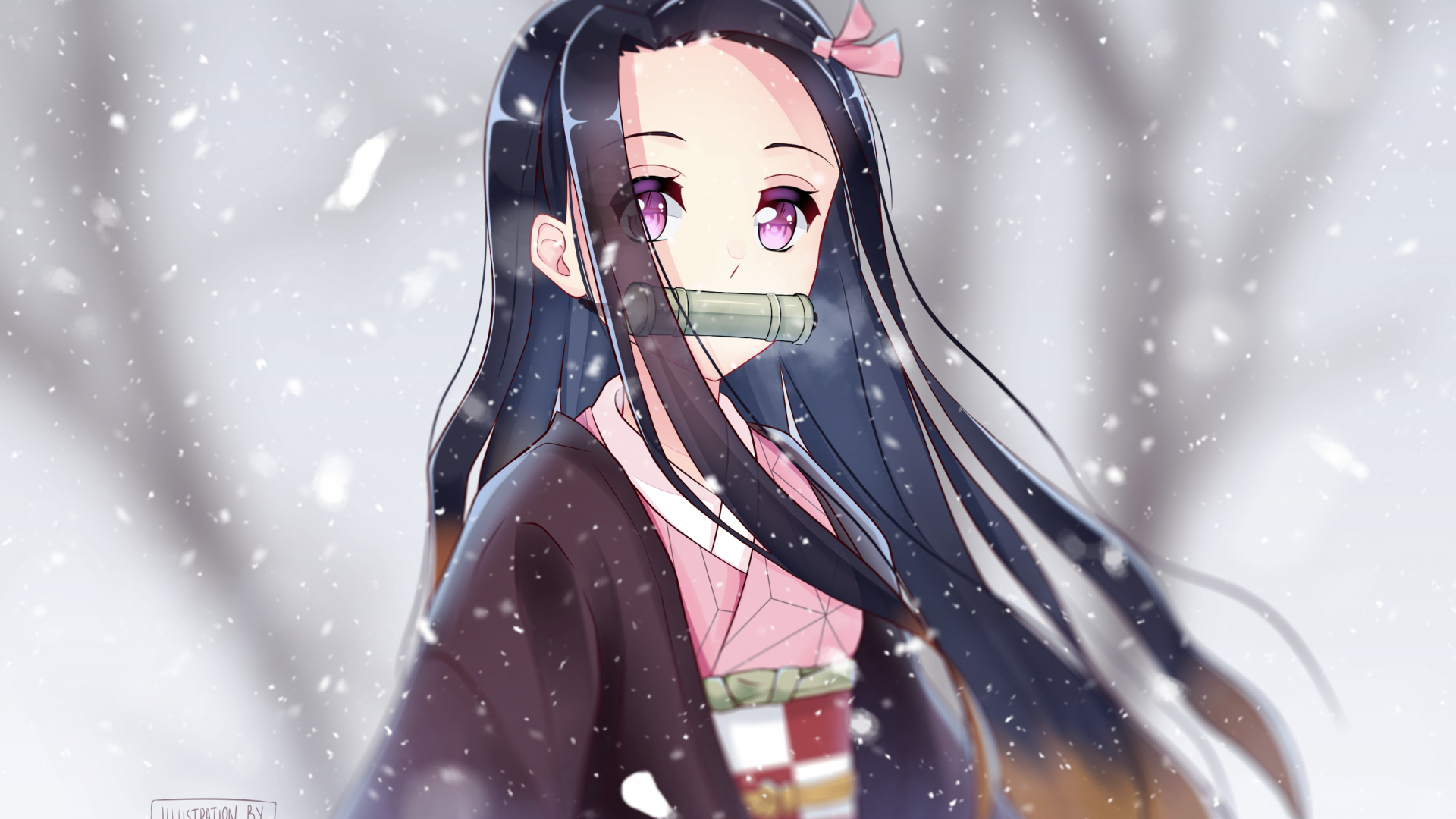 1920x1080 Kamado Nezuko, Demon Slayer, Japanese Clothes, Black, Desktop