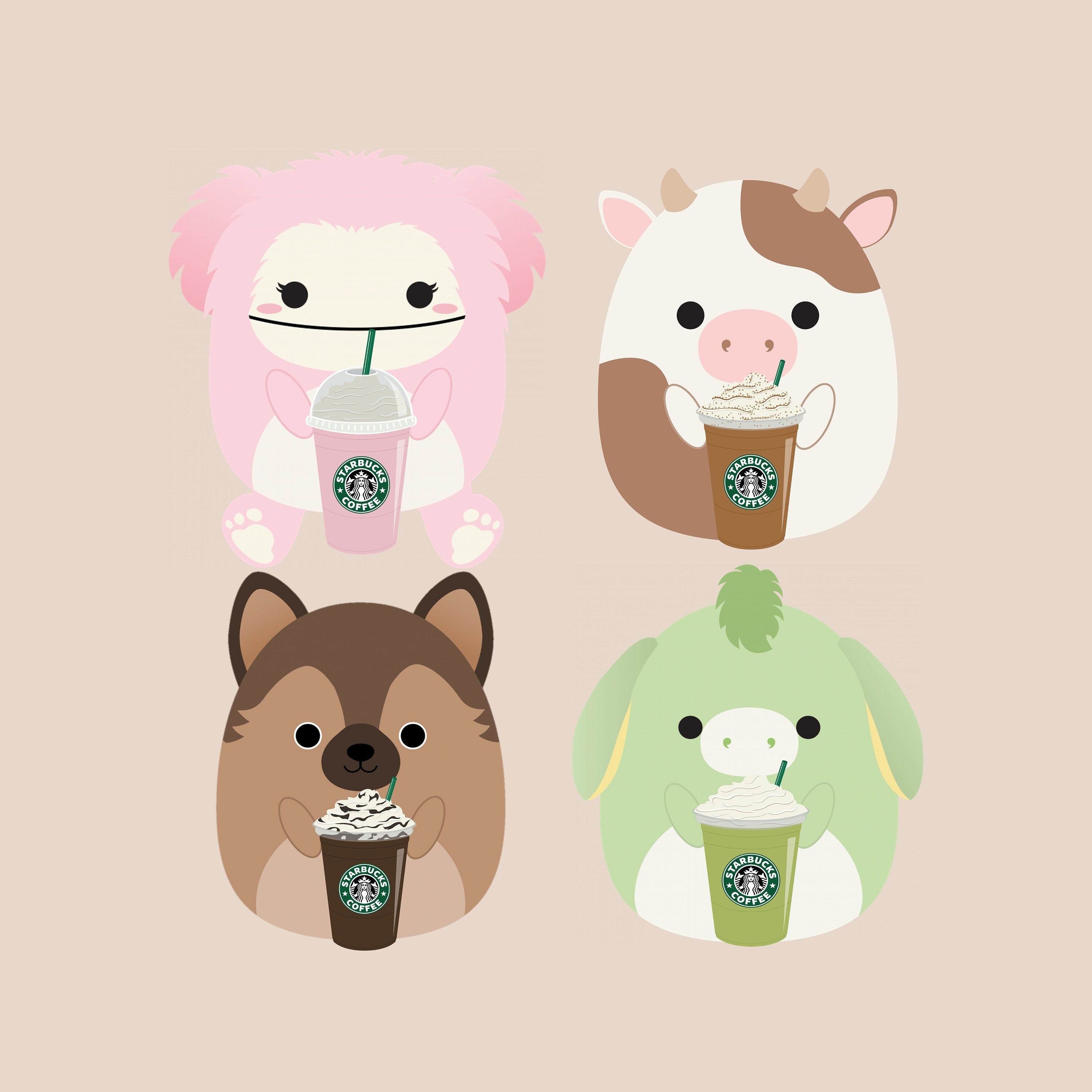 3000x3000 Customizable Squishmallow Holding a Starbucks Drink PNG, Phone