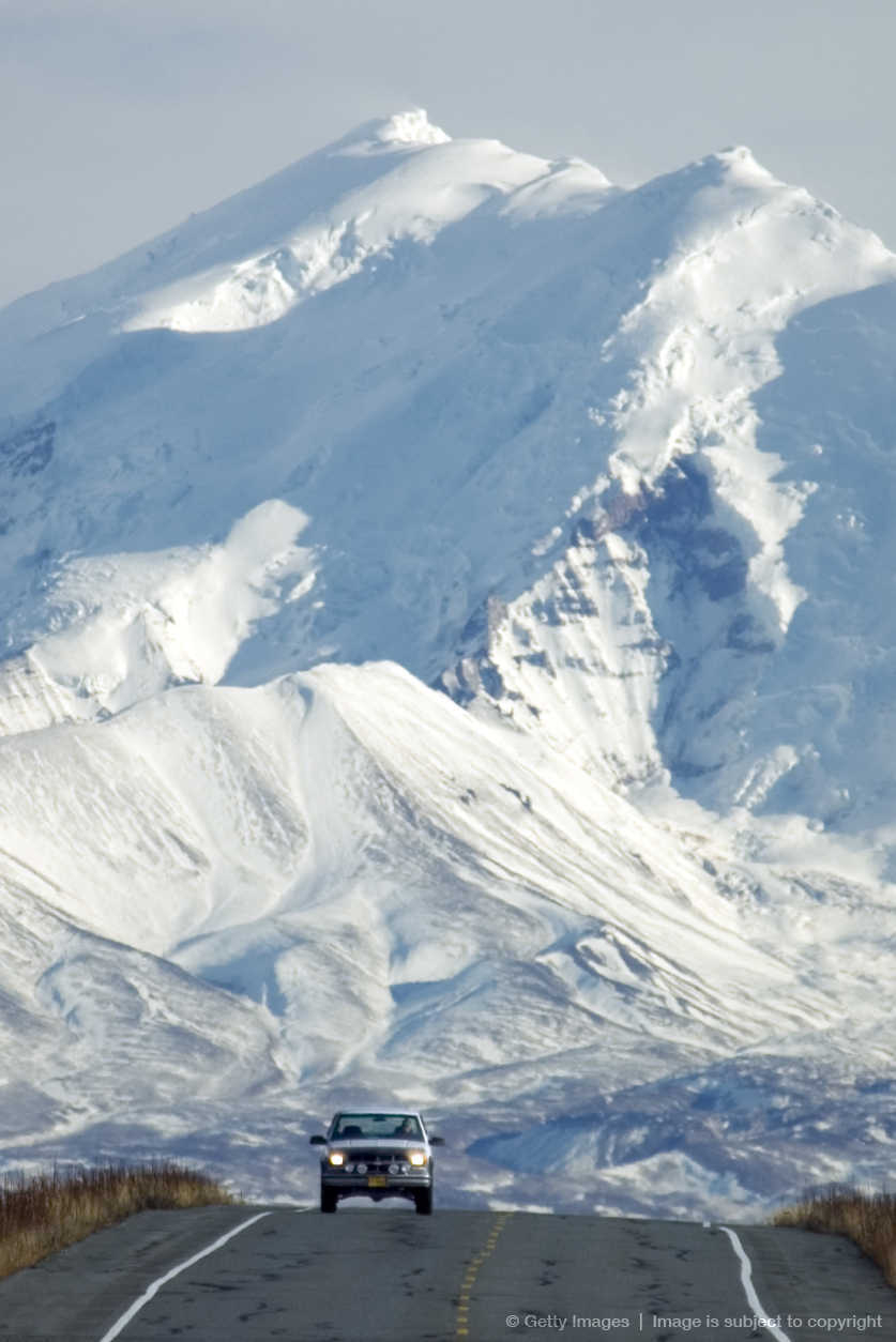 840x1260 Car On Highway With Mount Drum In Background, Wrangell St Elias, Phone