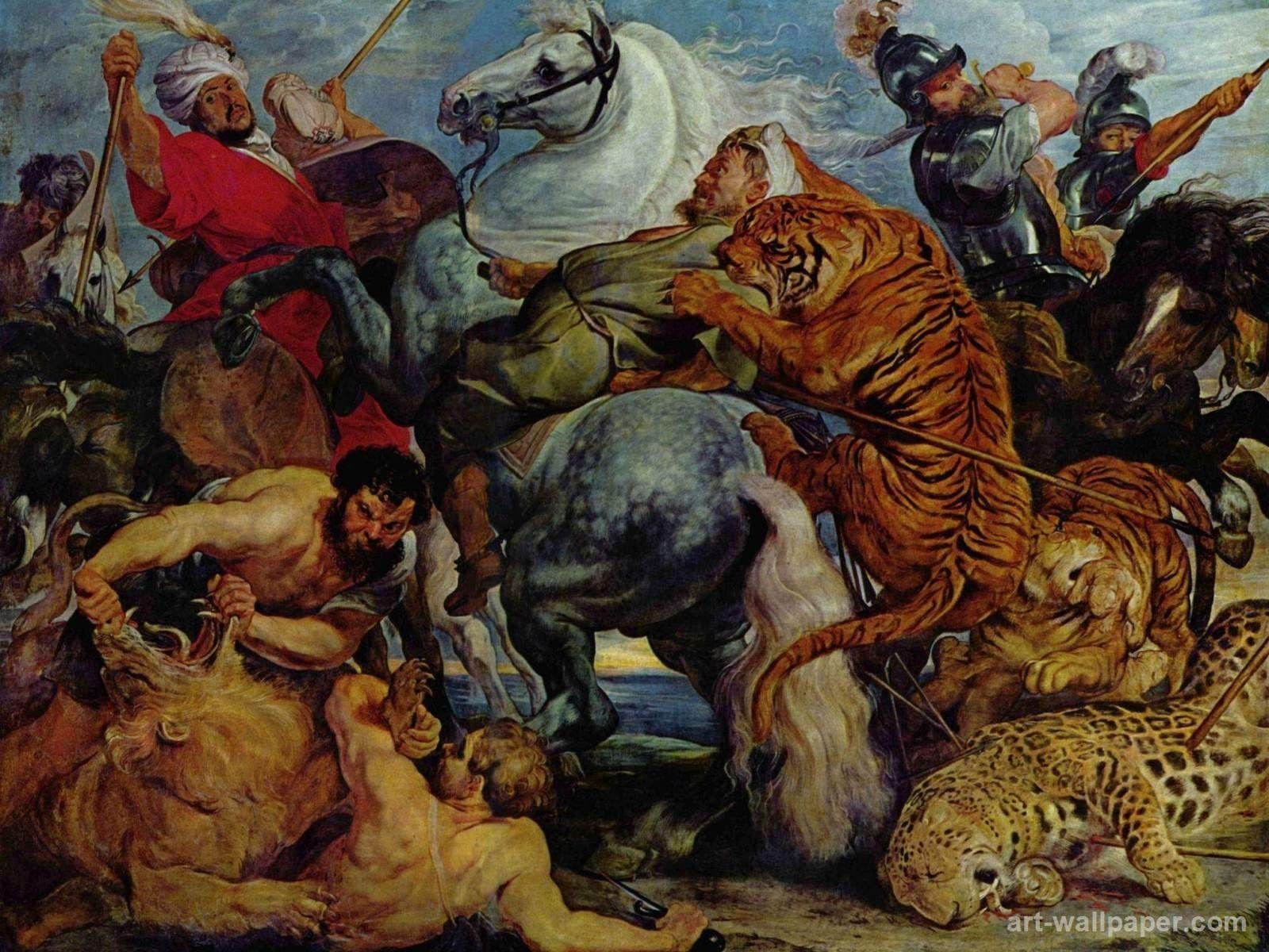 1600x1200 reubens the tiger hunt. Tiger and lion hunting, Rubens Peter Paul, Desktop