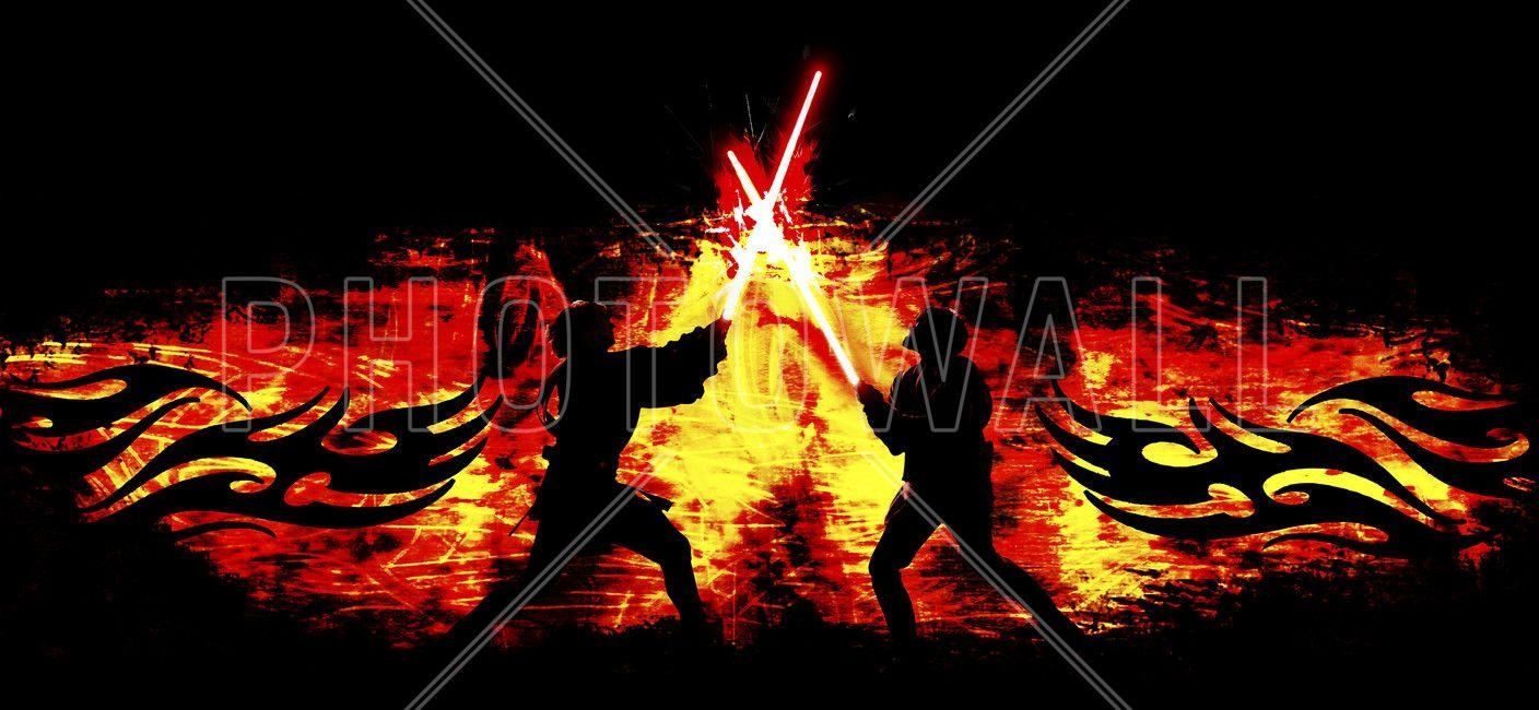 1410x650 Star Wars Fight Flames Mural & Photo Wallpaper, Dual Screen