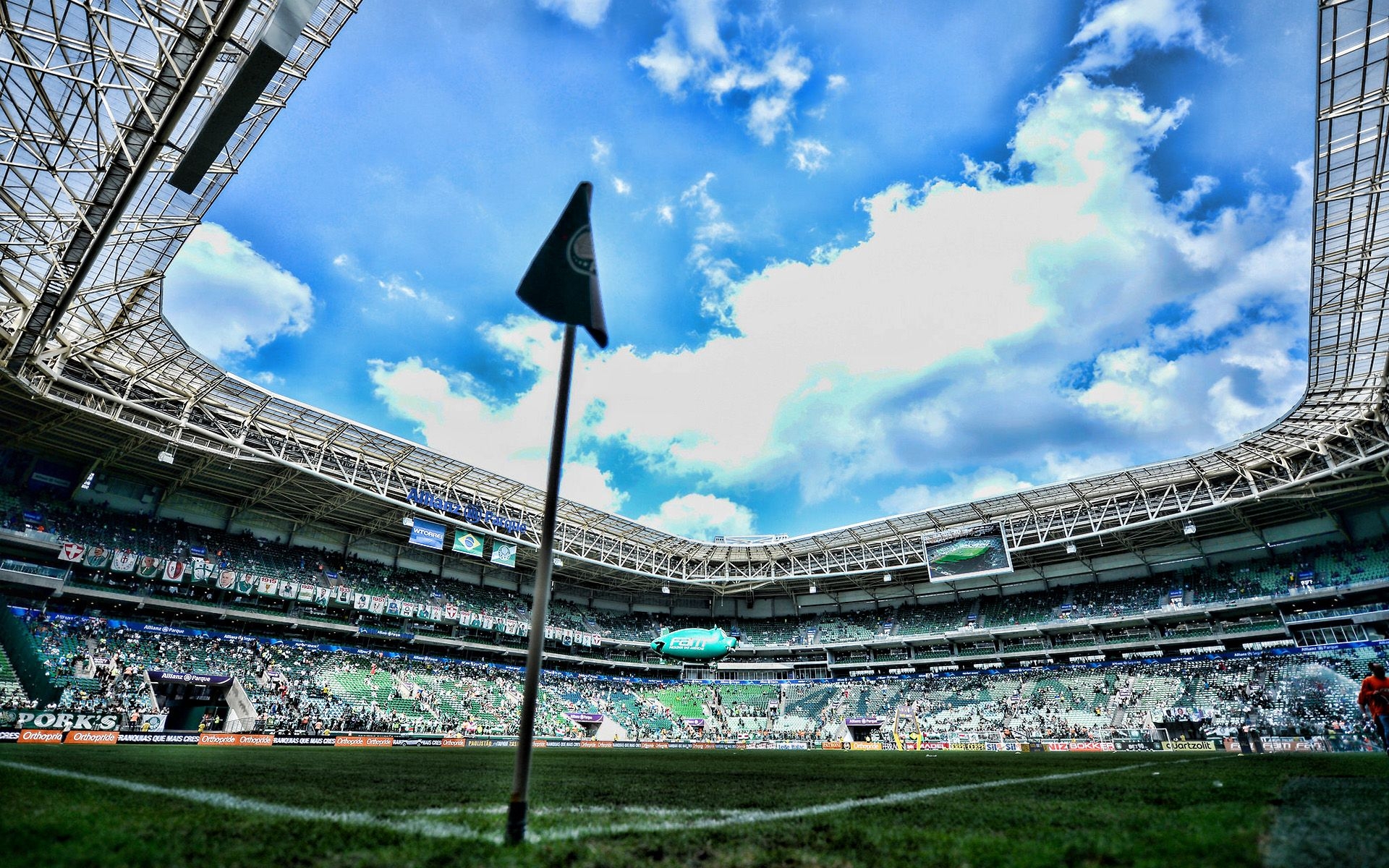 1920x1200 Download wallpaper Allianz Parque, match, Palmeiras Stadium, corner flag, Sao Paulo, soccer, Palestra Italia Arena, football stadium, Palmeiras arena, Brazil, SE Palmeiras for desktop with resolution. High Quality HD picture wallpaper, Desktop