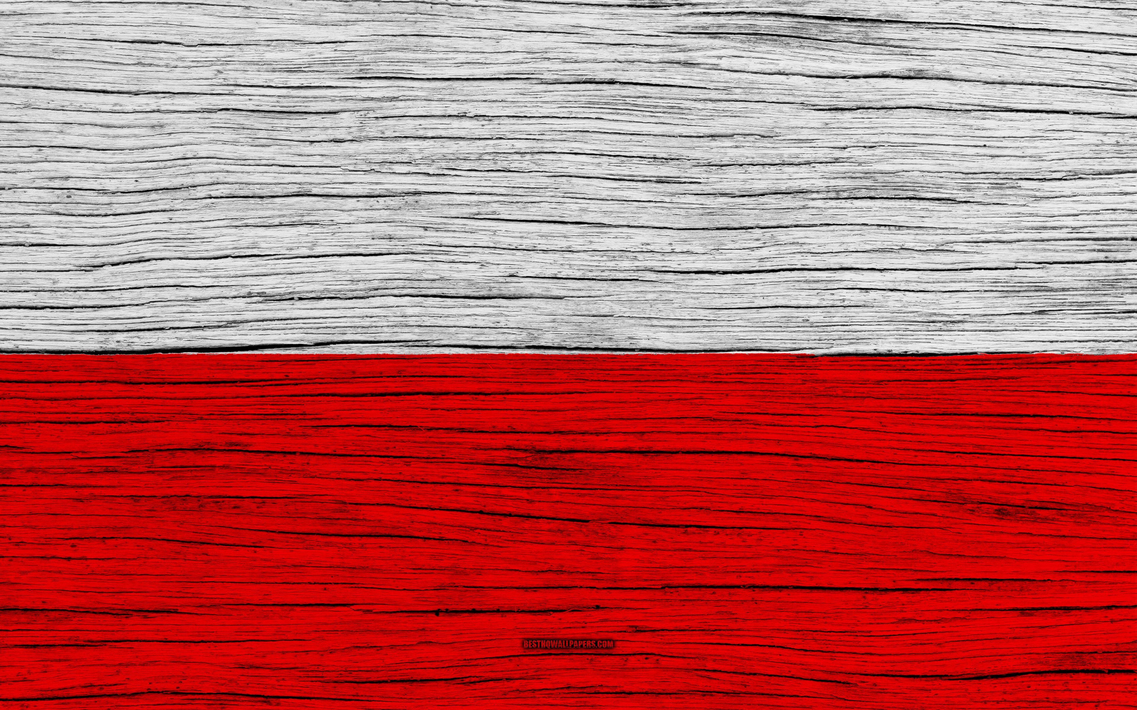 3840x2400 Download wallpaper Flag of Poland, 4k, Europe, wooden texture, Desktop