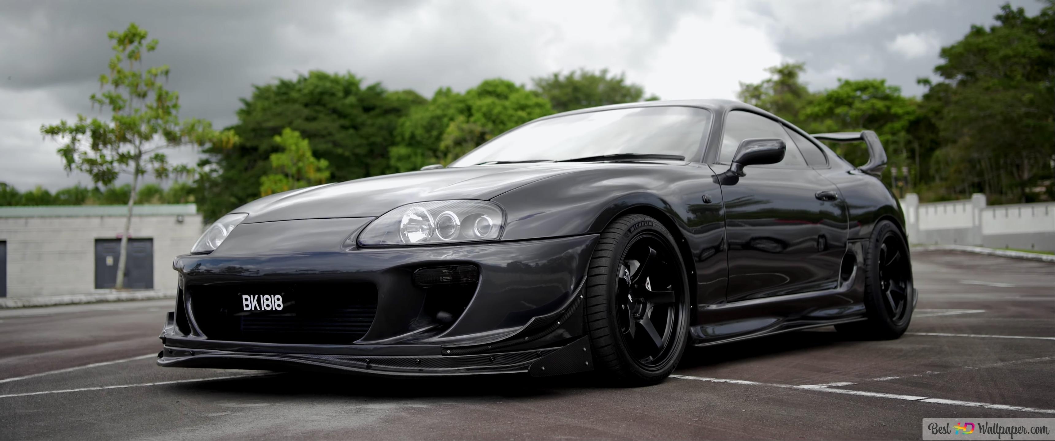 3440x1440 Toyota supra mk4 with black color and black rim 4K wallpaper download, Dual Screen