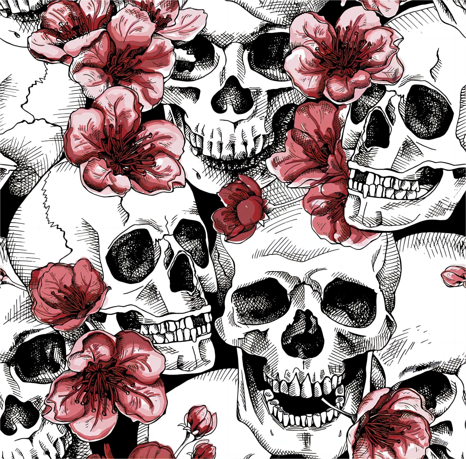 1520x1490 TX Arts Skull Flower Wallpaper Peel And Stick Wallpaper Self Adhesive Wall Paper For Home Skull Removable Wallpaper Red White For Kitchen Furniture Nursery On Background Decorative 17.3 X 118, Desktop