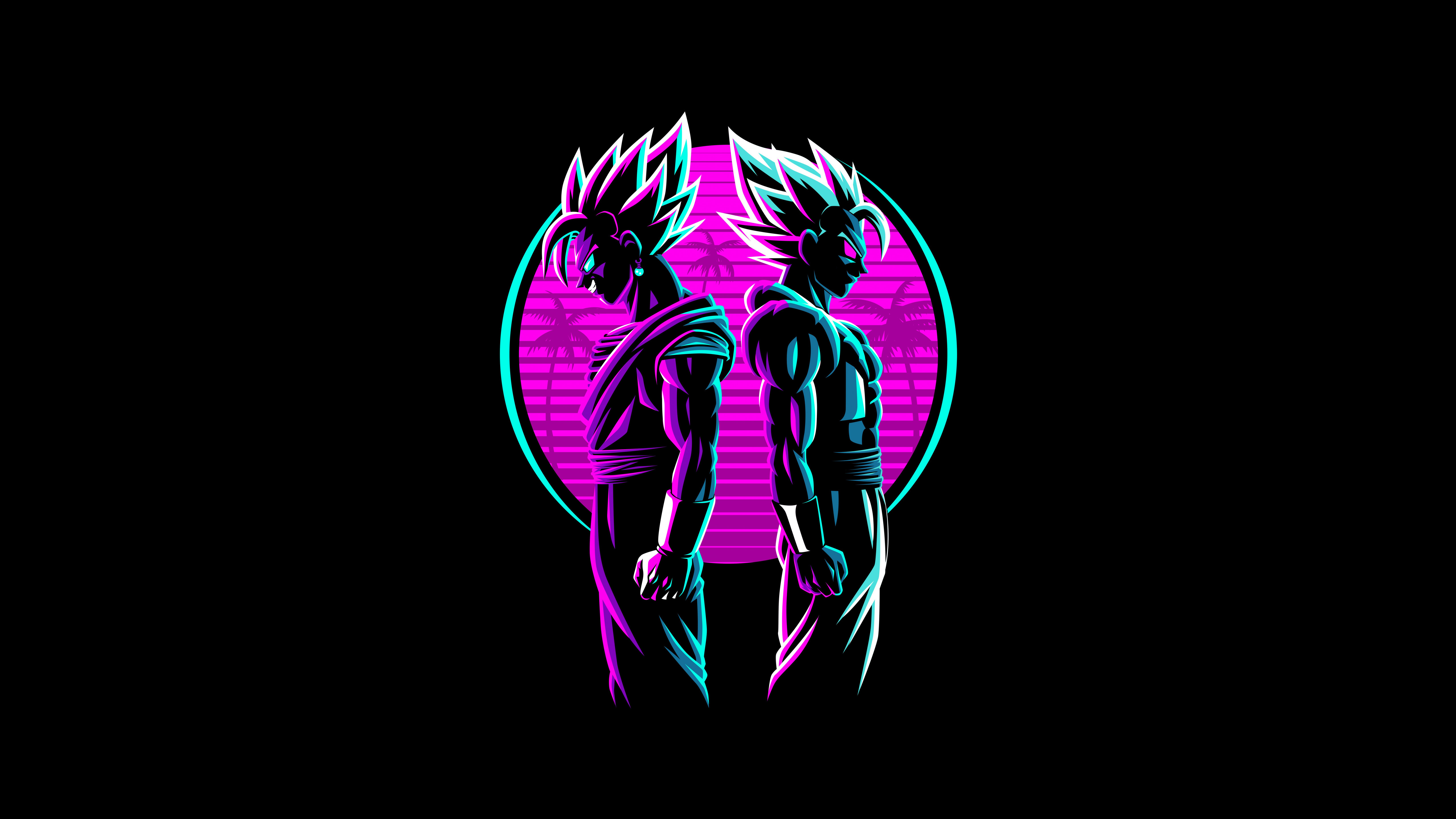 5120x2880 Vegeta 4K Wallpaper, Vegito, Fusion, Dragon Ball Z, Neon, AMOLED, Black Background, 5K, Black Dark, Desktop