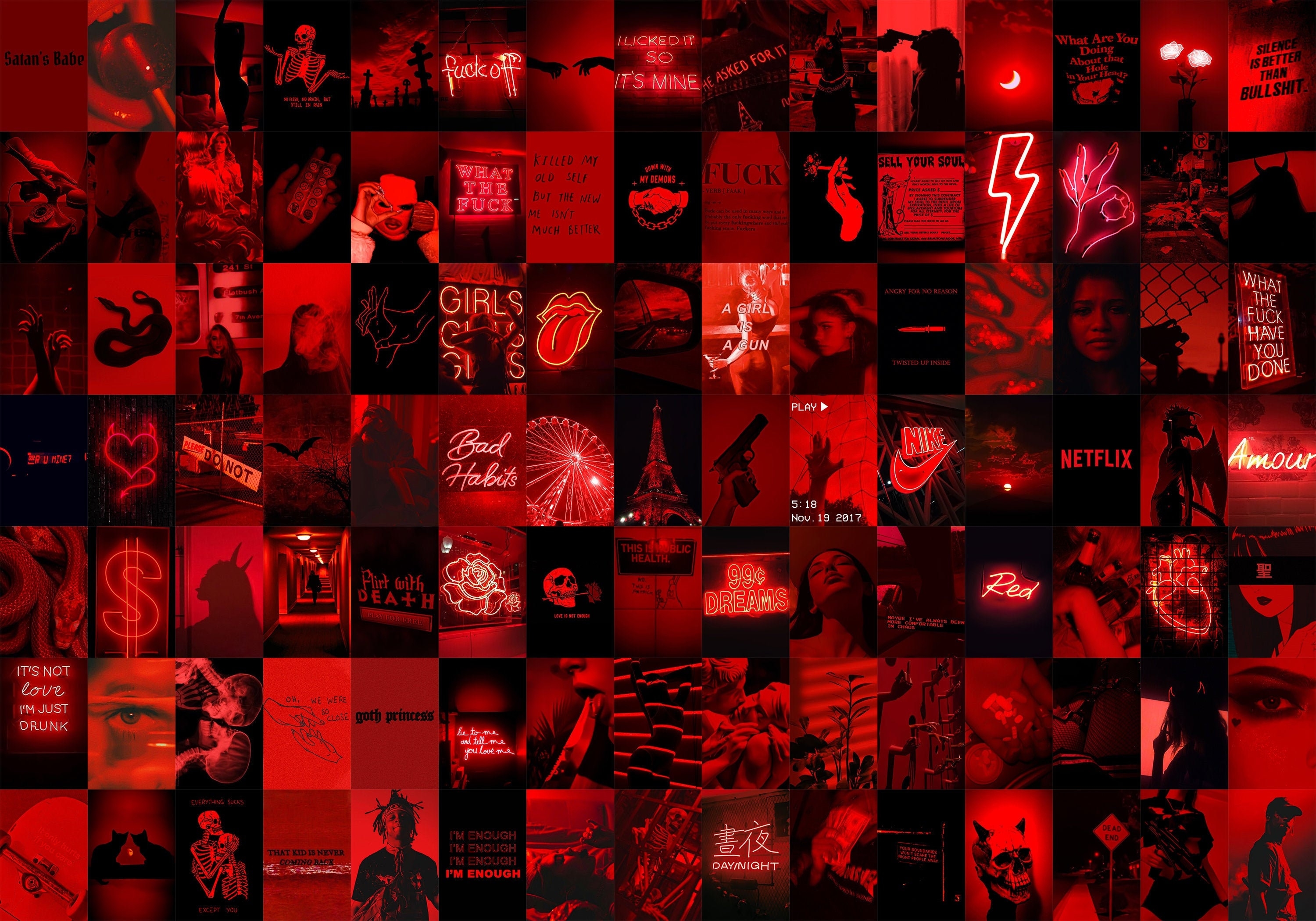 3000x2100 Dark Red Aesthetic Collage Kit, Grunge Wall Collage, Y2K Aesthetic Collage, Red Wall Collage, College Dorm Decor, Printable Collage 105pcs, Desktop