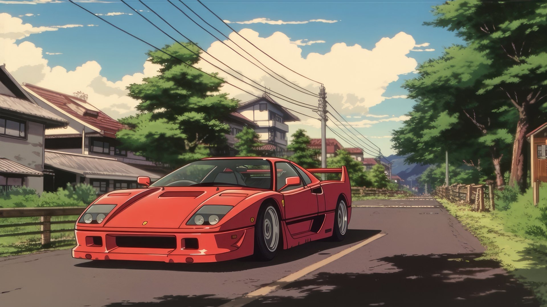 1920x1080 Ferrari F40 Anime Style Ghibli, Desktop