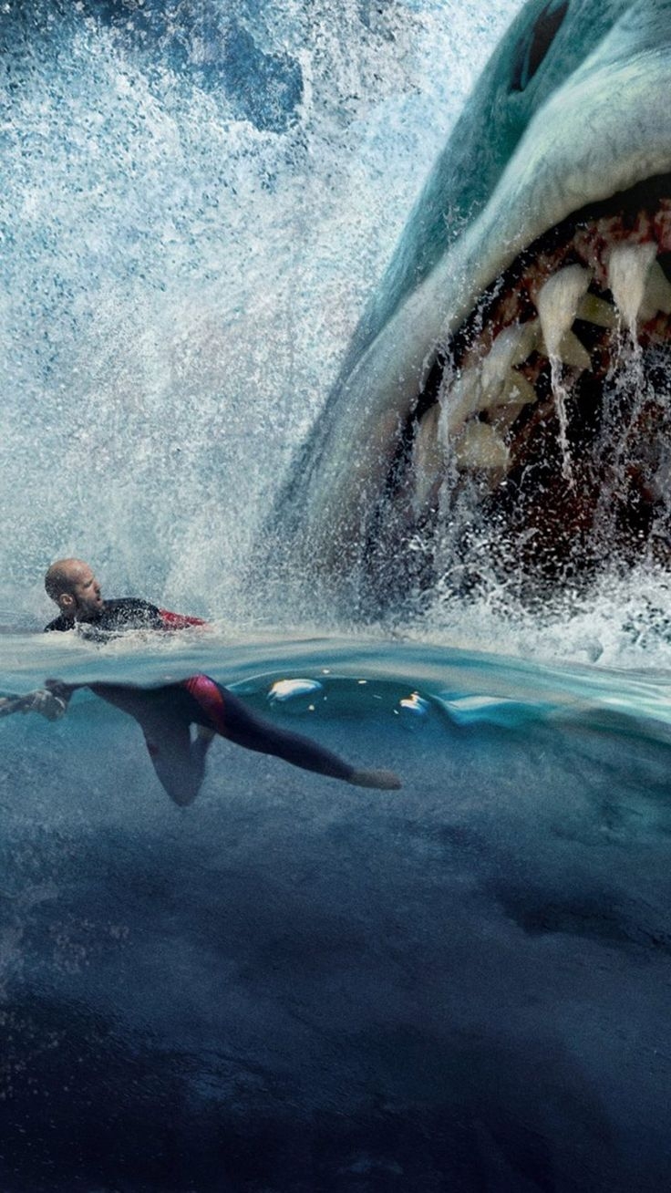 740x1310 Jason Statham In The Meg 2018 4K Ultra HD Mobile Wallpaper. Shark picture, Scary ocean, Sharks scary, Phone