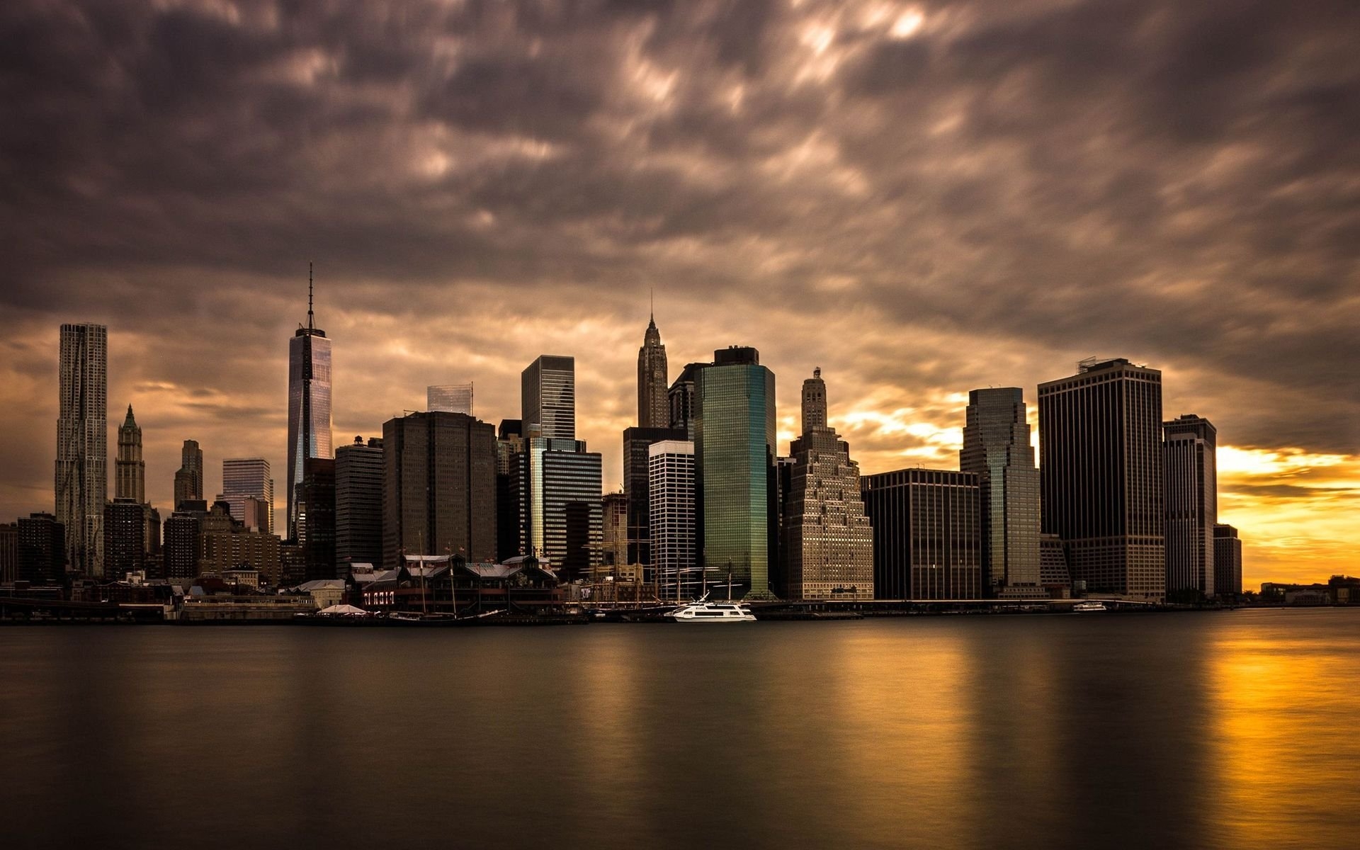 1920x1200 New York City Under Dark Sunset HD wallpaper, Desktop