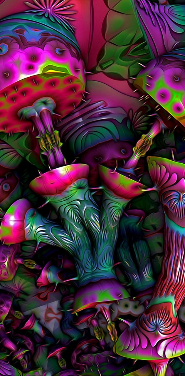 630x1280 Trippy Mushrooms wallpaper, Phone