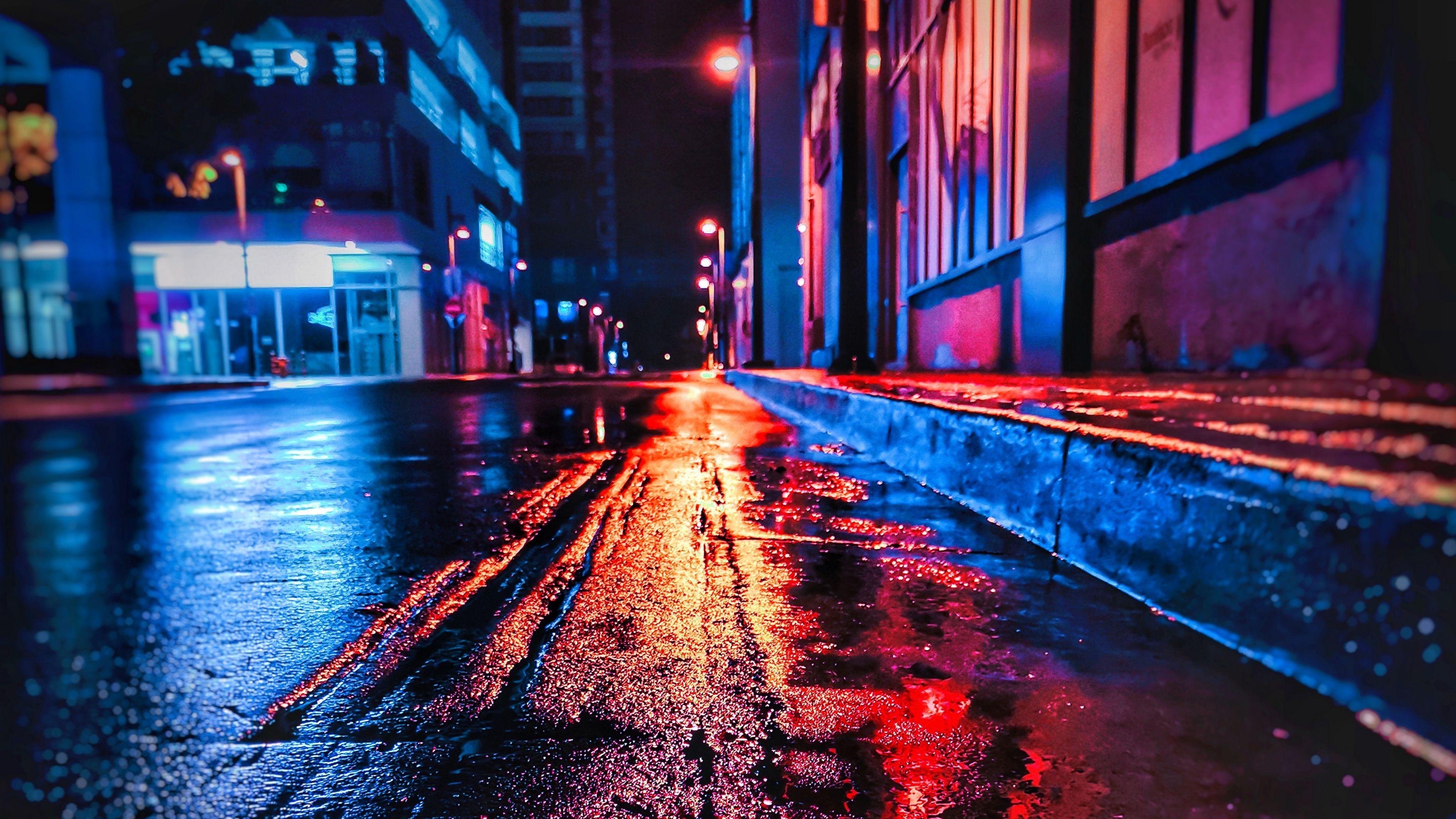 3840x2160 Download wallpaper  street, night, wet, neon, city 4k uhd 16:9 HD background, Desktop