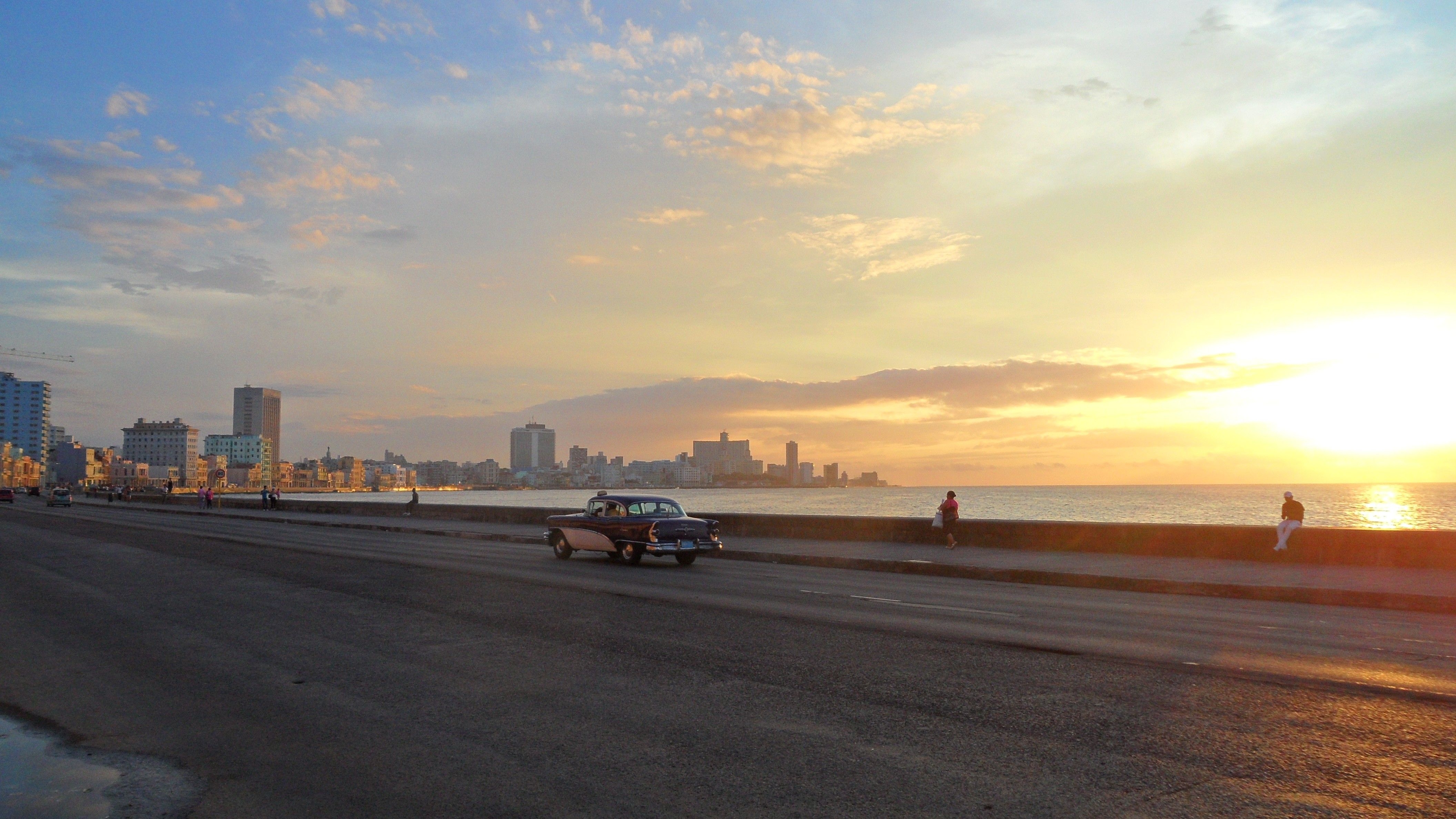 4230x2380 Sunsets: Havana Orange Blue Sunset Malecon Sea Cuba Reflections, Desktop