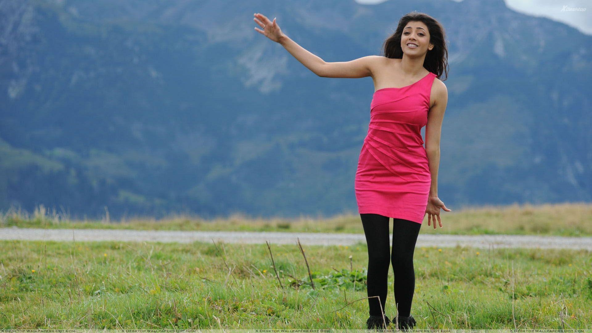 1920x1080 Kajal Aggarwal Dancing In Pink Dress And Black Leggings Wallpaper, Desktop