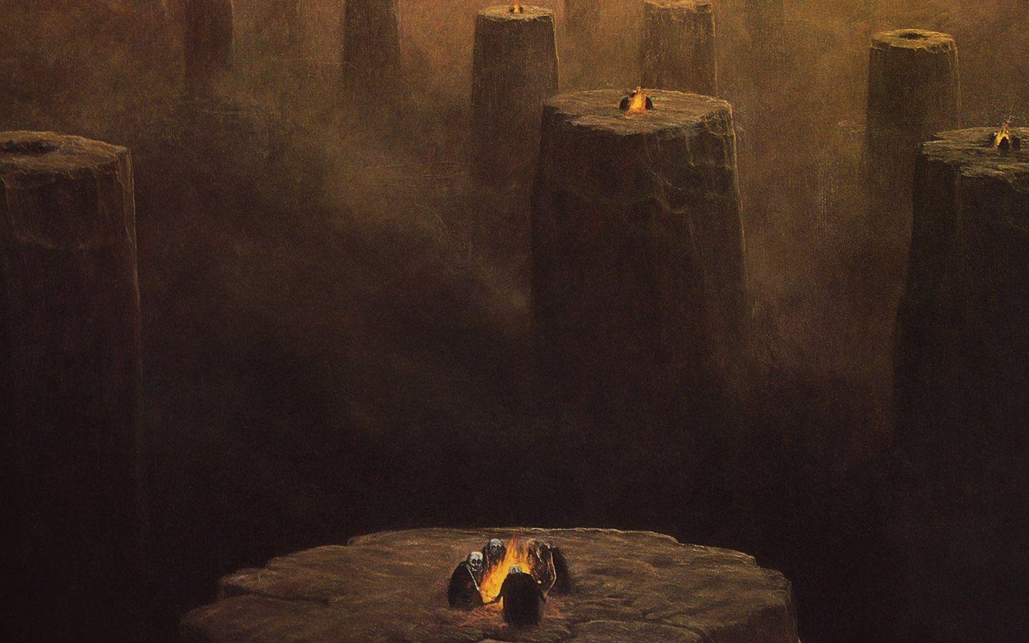 1440x900 Horror Dust Skeletons Artwork Pillars Campfire Zdzislaw Beksinski, Desktop