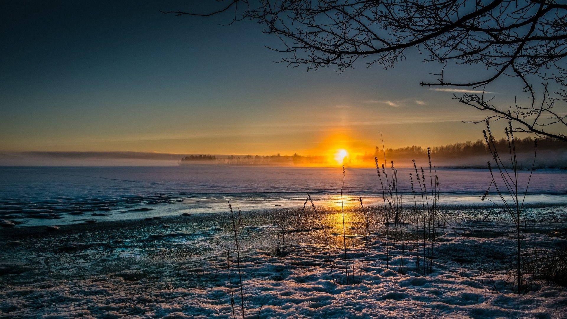 1920x1080 Illuminated Tag wallpaper: Magnificent Winter Sunset Lake Oslo, Desktop