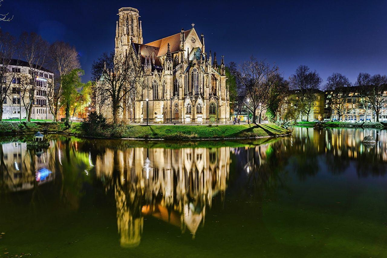 1280x860 Image Germany Stuttgart Rivers Temples night time Cities, Desktop