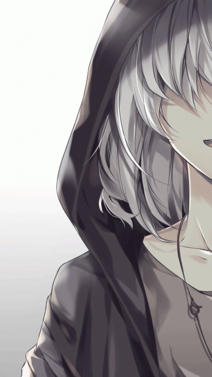 720x1280 Download  Anime Boy, White Hair, Hoodie, Smiling, Phone