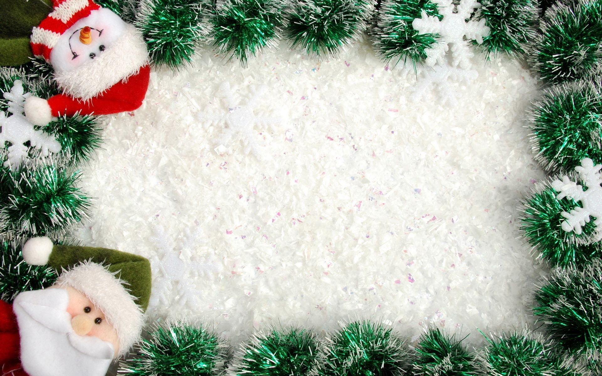 1920x1200 Download wallpaper Christmas frame, snow texture, Happy New Year, Santa Clauses, gnomes, winter, snow, Christmas, green tree, for a Christmas card for desktop with resolution. High Quality HD picture wallpaper, Desktop