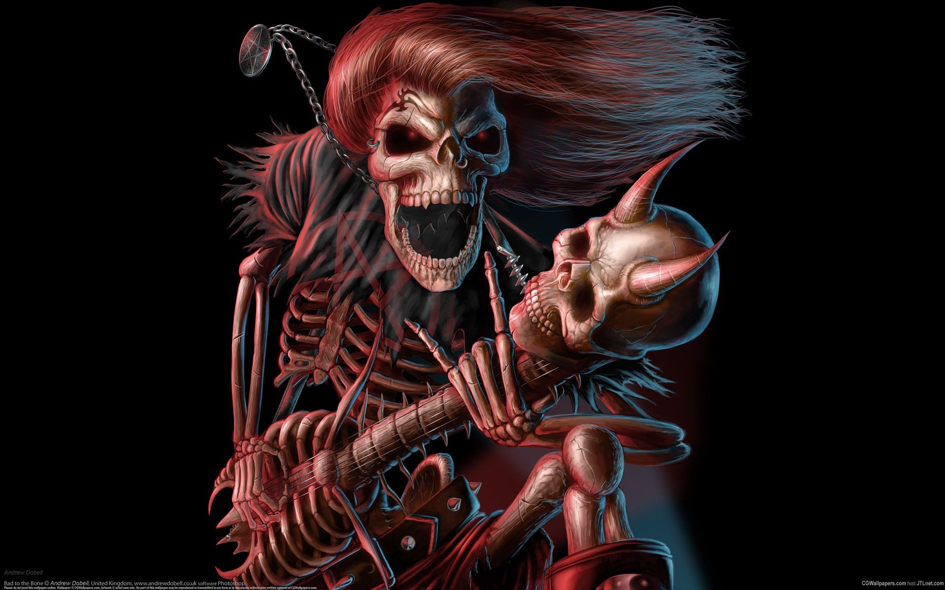 1920x1200 dark, Music, Reaper, Skeleton, Skull, Guitars, Evil, Scary, Spooky, Desktop