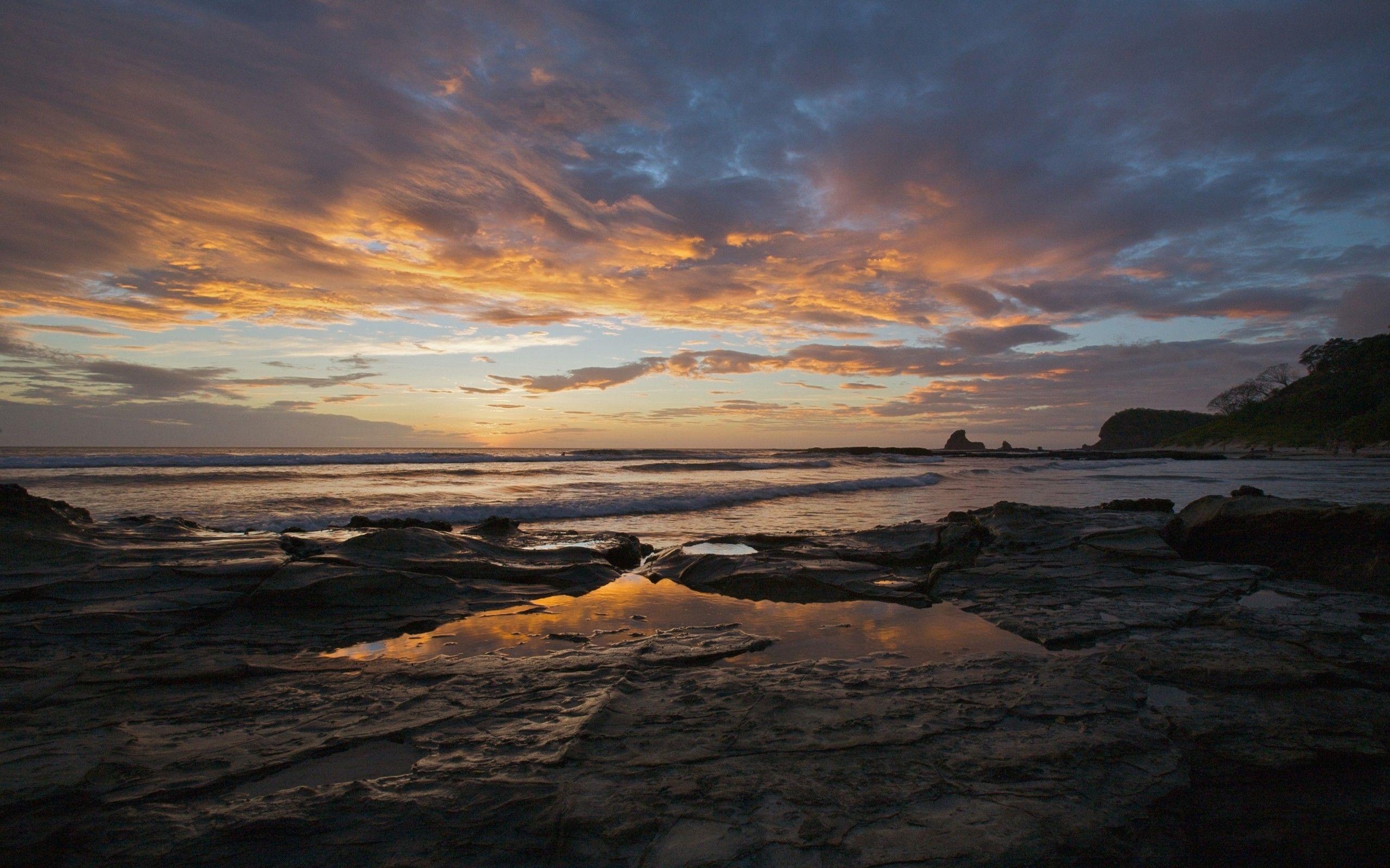 2560x1600 Sunset ocean landscapes nature coast Sun Nicaragua land Southern, Desktop