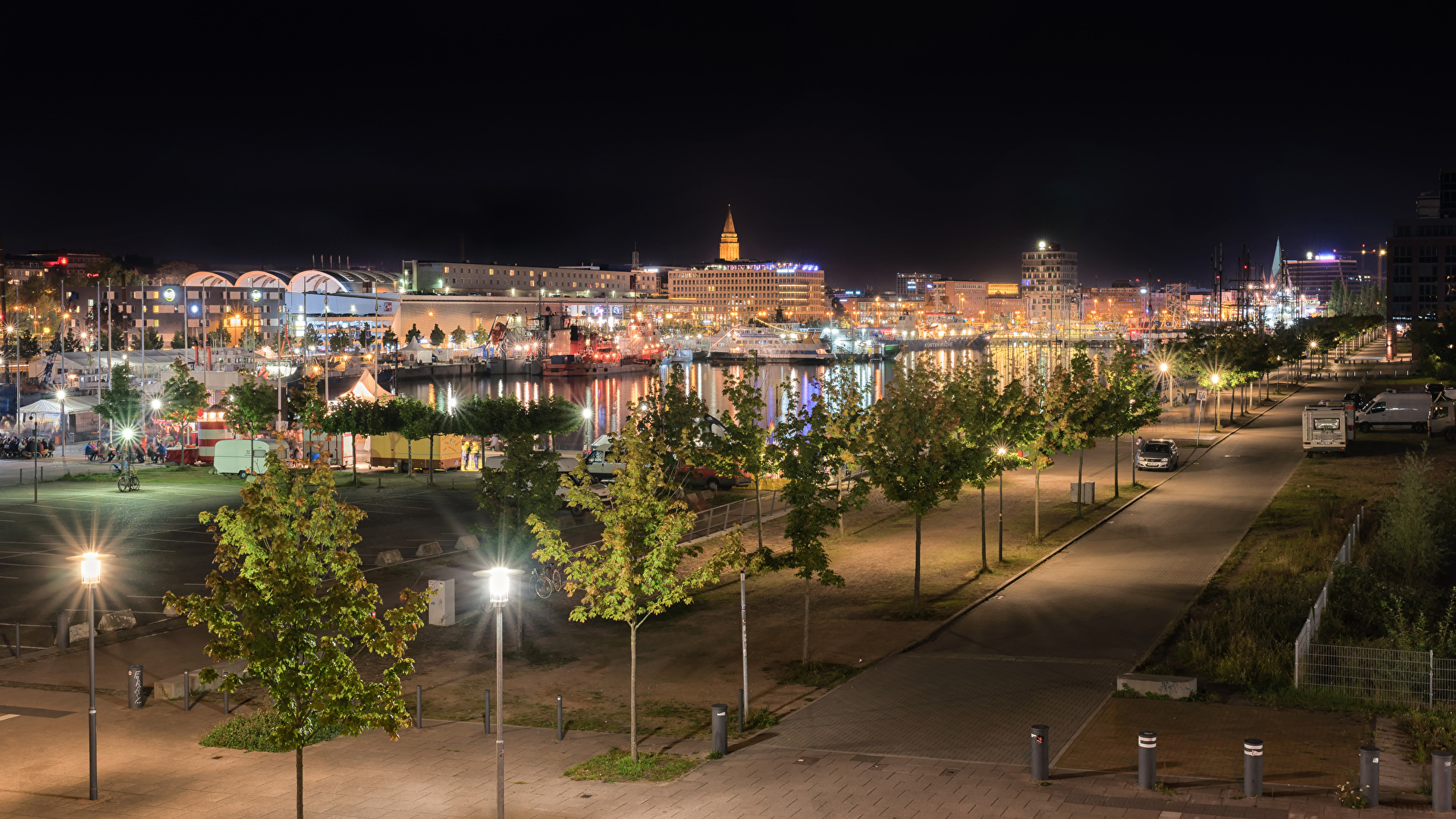 1920x1080 Picture Germany Kiel Street night time Street lights, Desktop