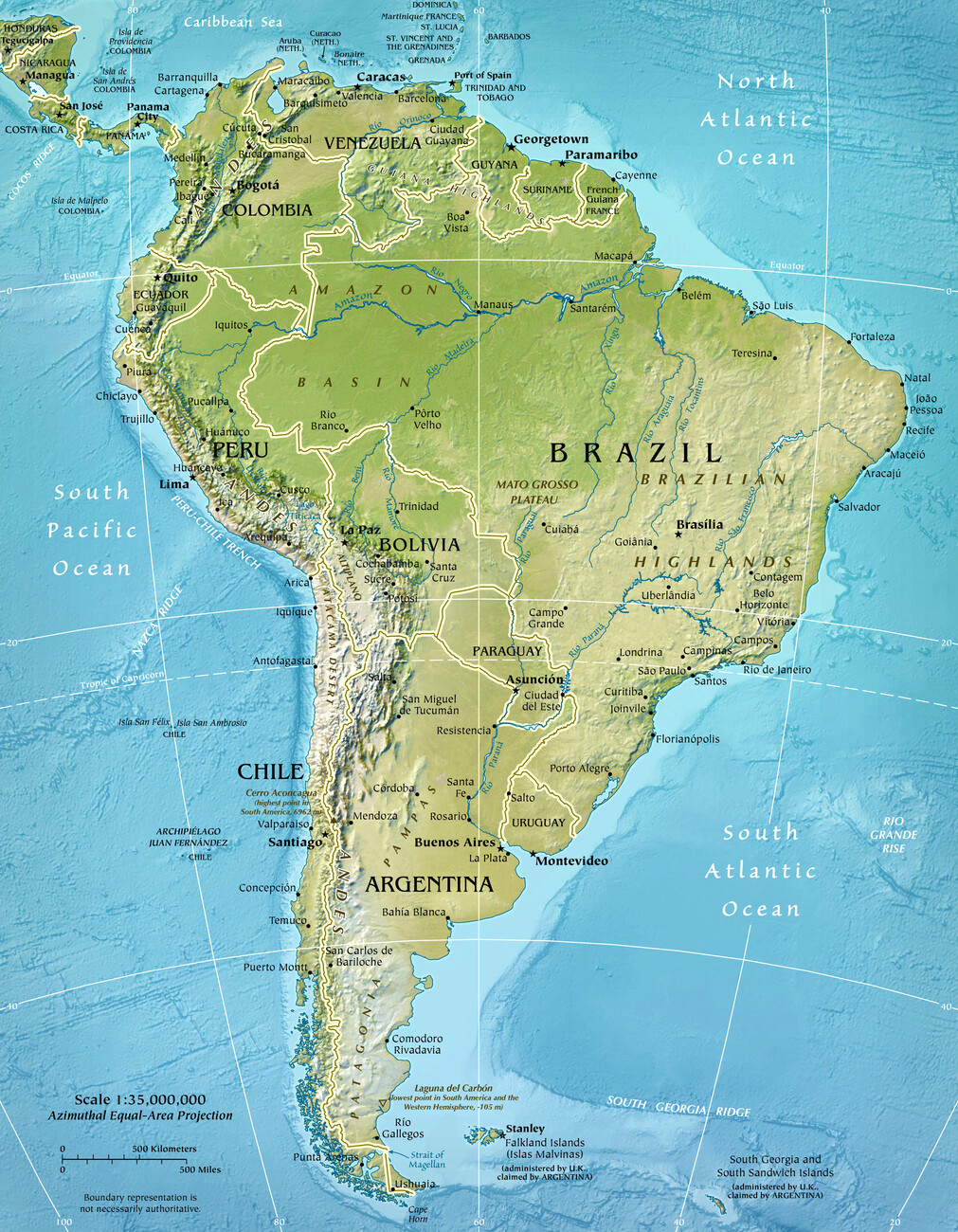 1020x1300 South America Physical Map Wall Mural, Phone