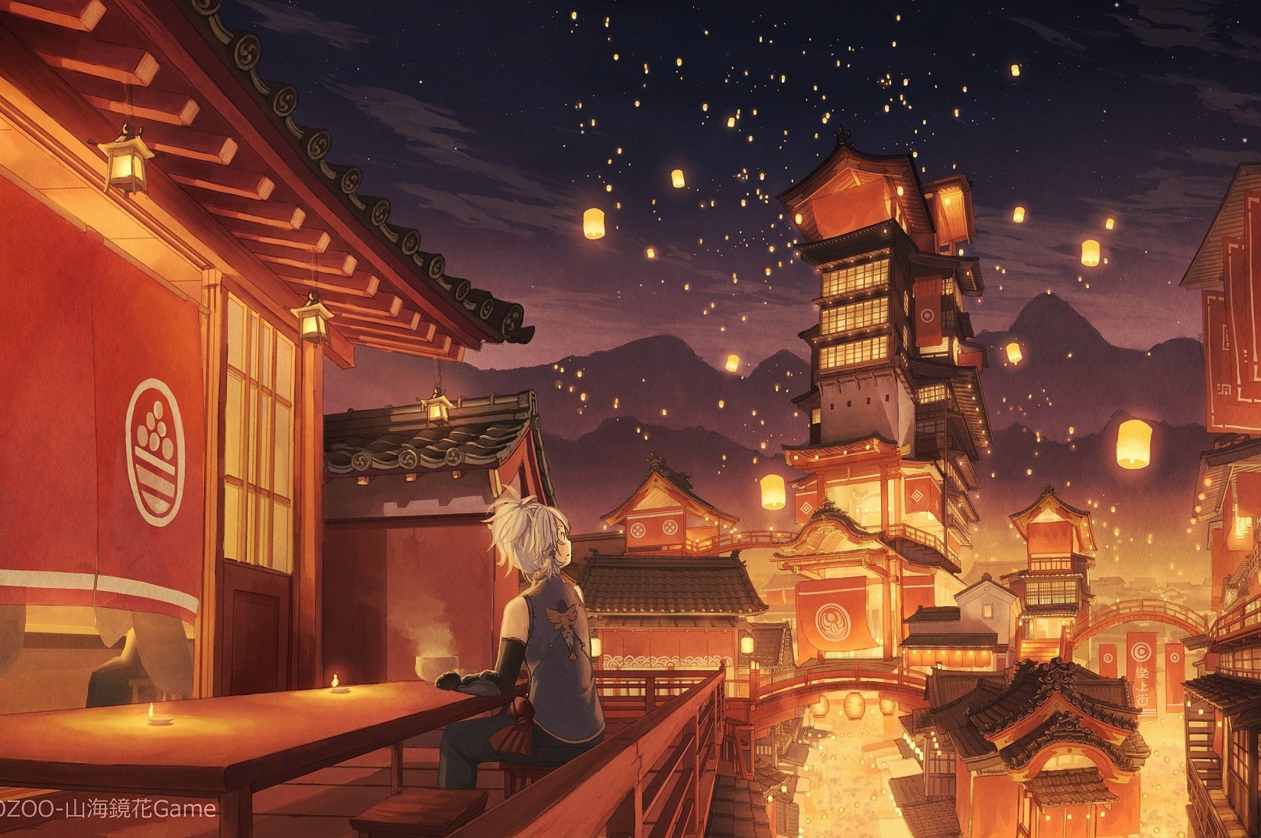 2560x1700 anime japanese lantern festival scenery, Anime background, Scenery, Desktop