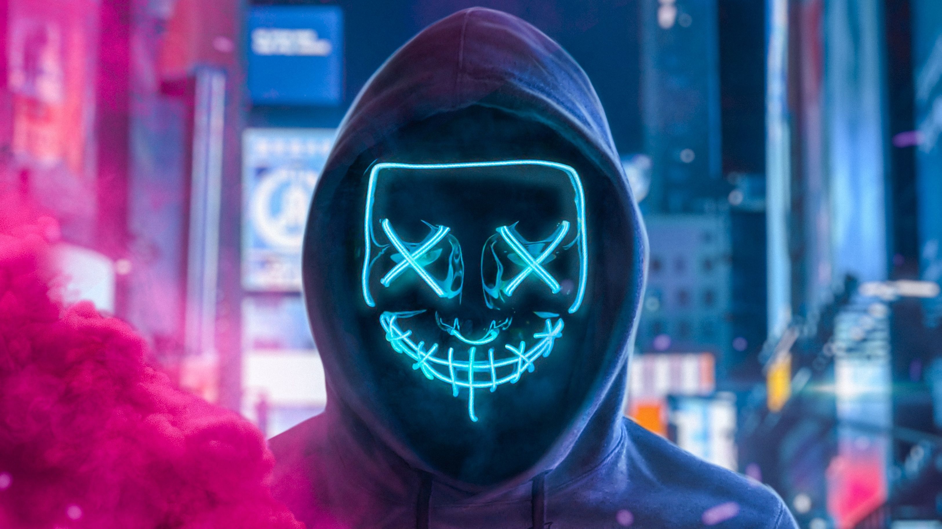 3250x1830 Neon mask and smoke Wallpaper, Desktop