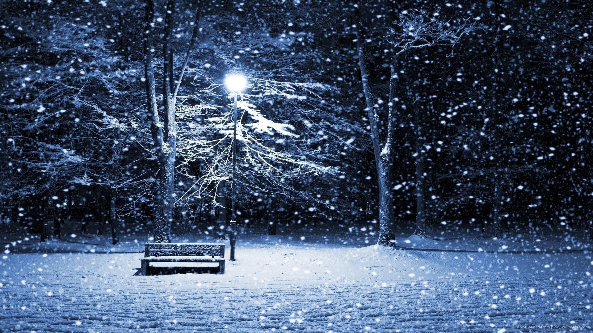 1920x1080 Download  Winter Street With Bench And Lamp Post Wallpaper, Desktop