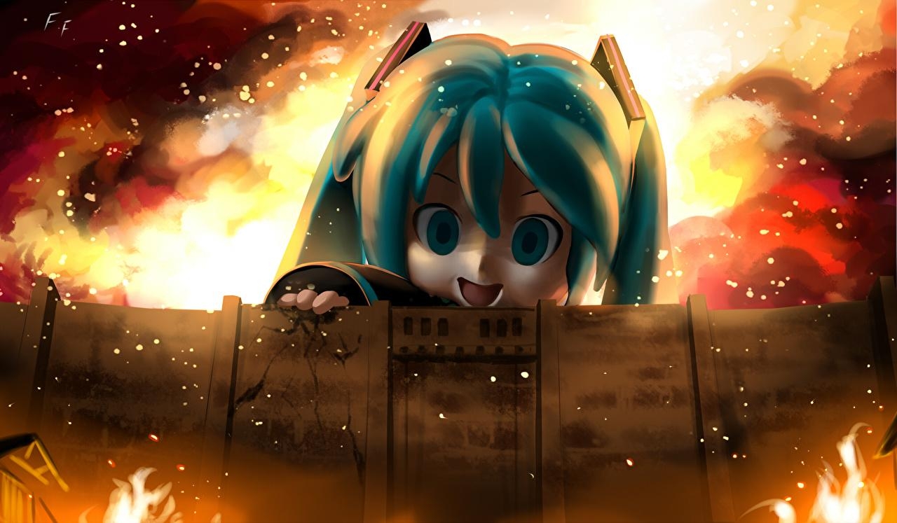 1280x750 Photos Vocaloid Hatsune Miku Anime female Fire, Desktop