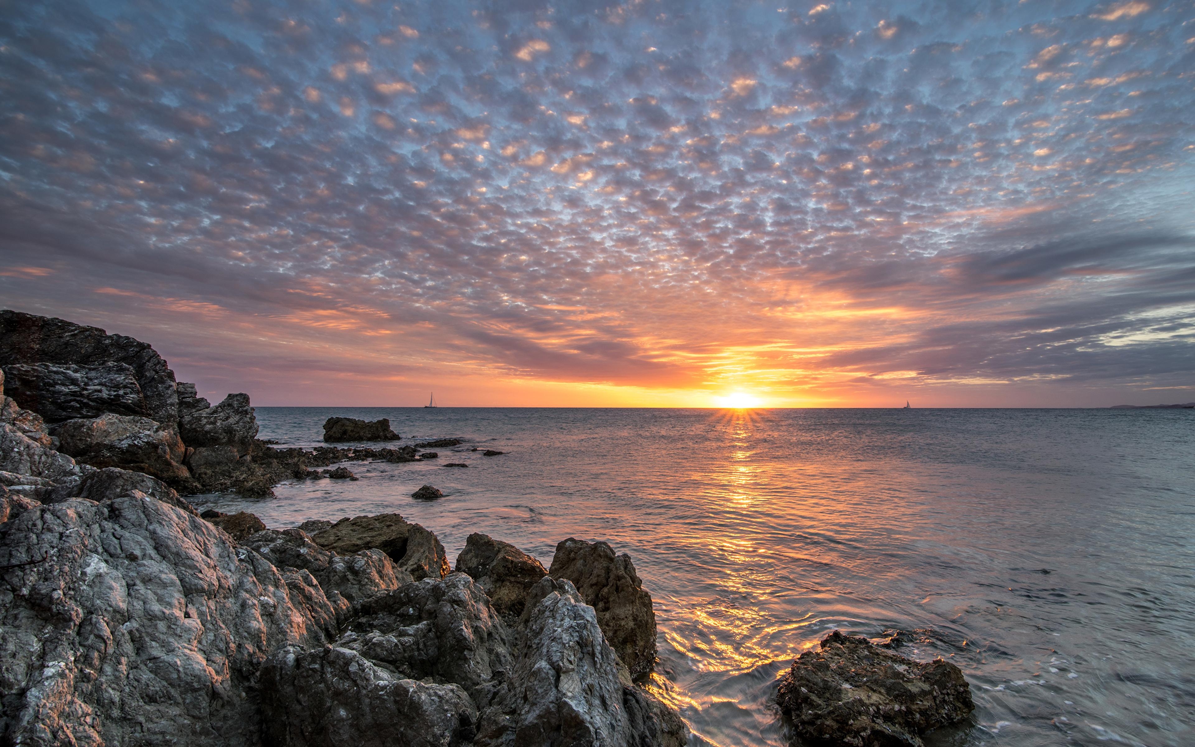 3840x2400 Image France New Caledonia Sea Cliff Nature Sky Sunrises, Desktop