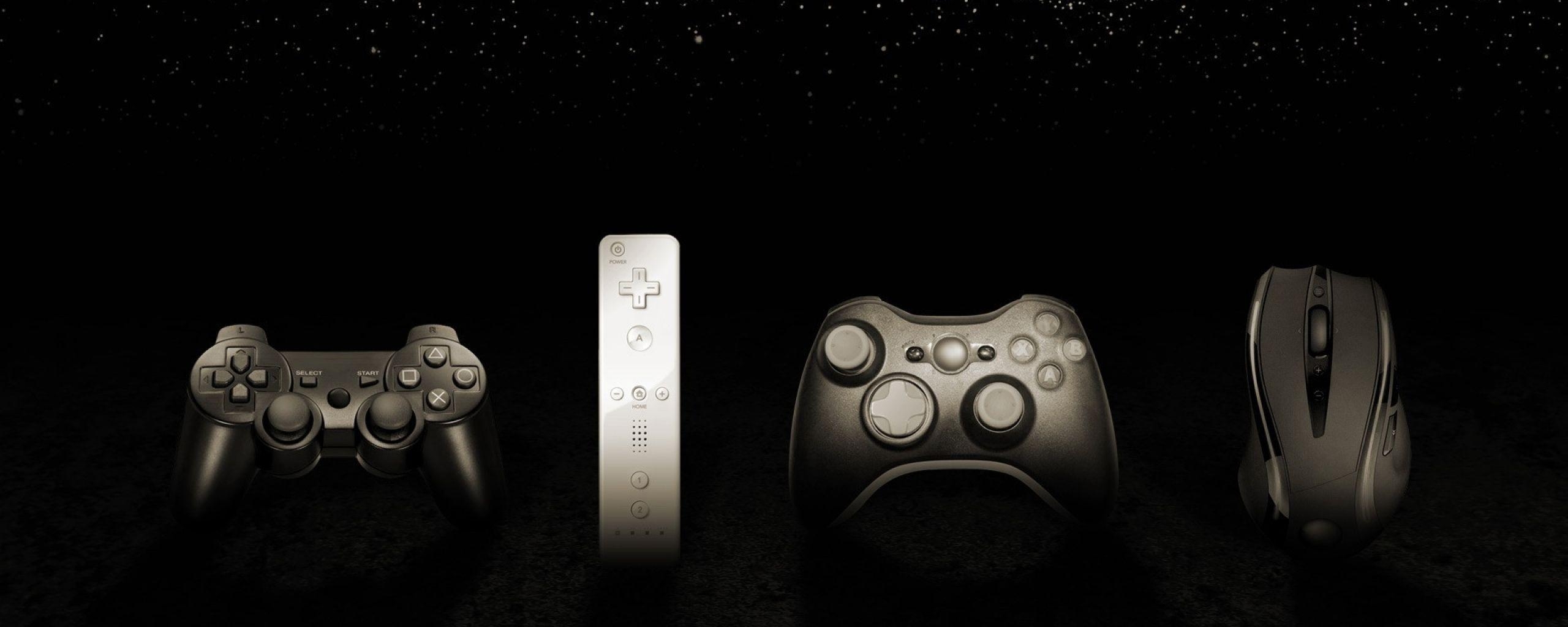 2560x1030 Download Wallpaper  Console, Game, Joystick, Mouse, Black, Dual Screen