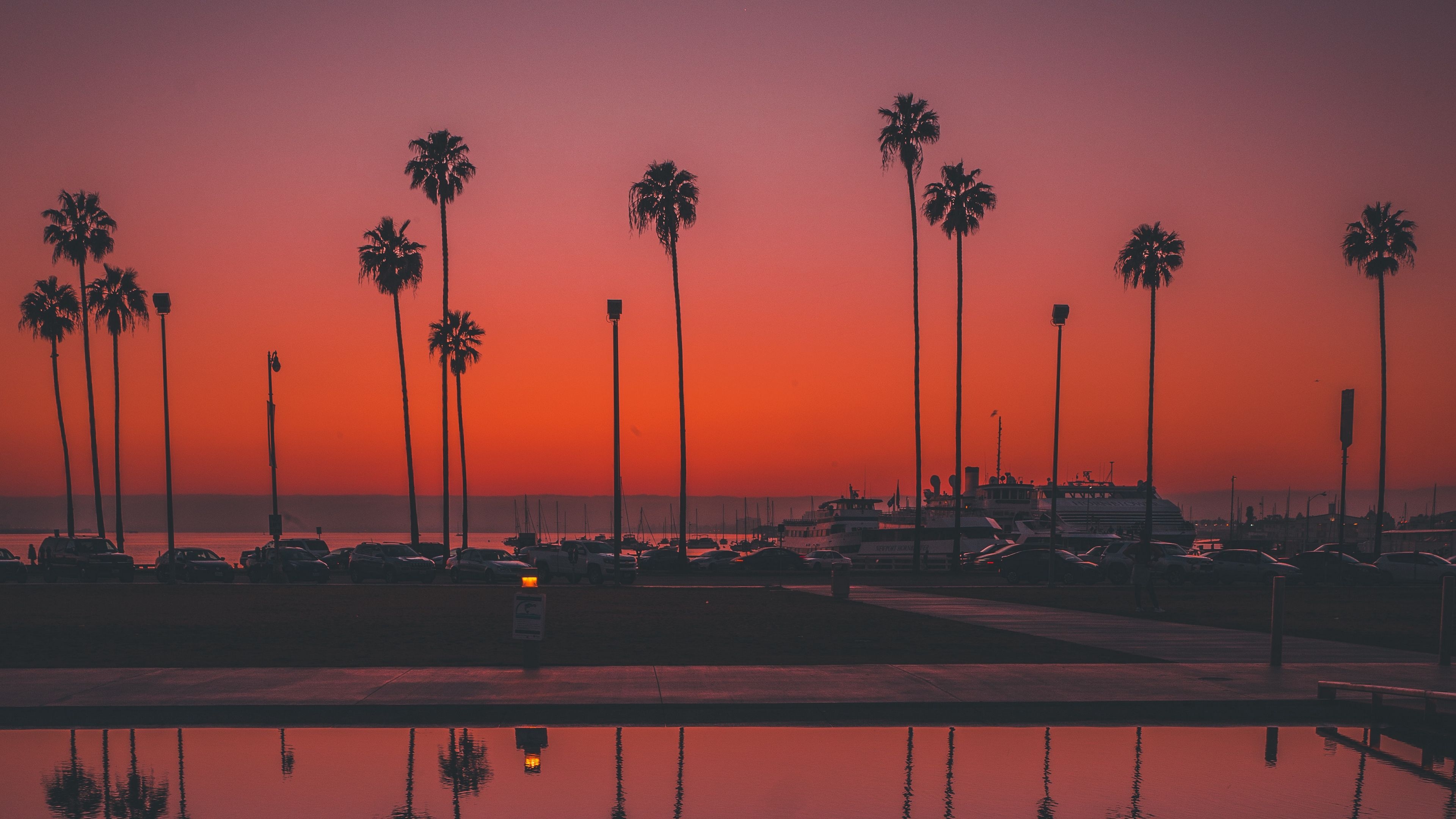 3840x2160 Download wallpaper  palms, sunset, san diego, usa, reflection 4k uhd 16:9 HD background, Desktop