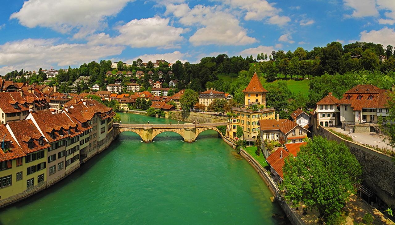 1280x740 Photo Switzerland Bern Bridges Rivers Cities Houses, Desktop